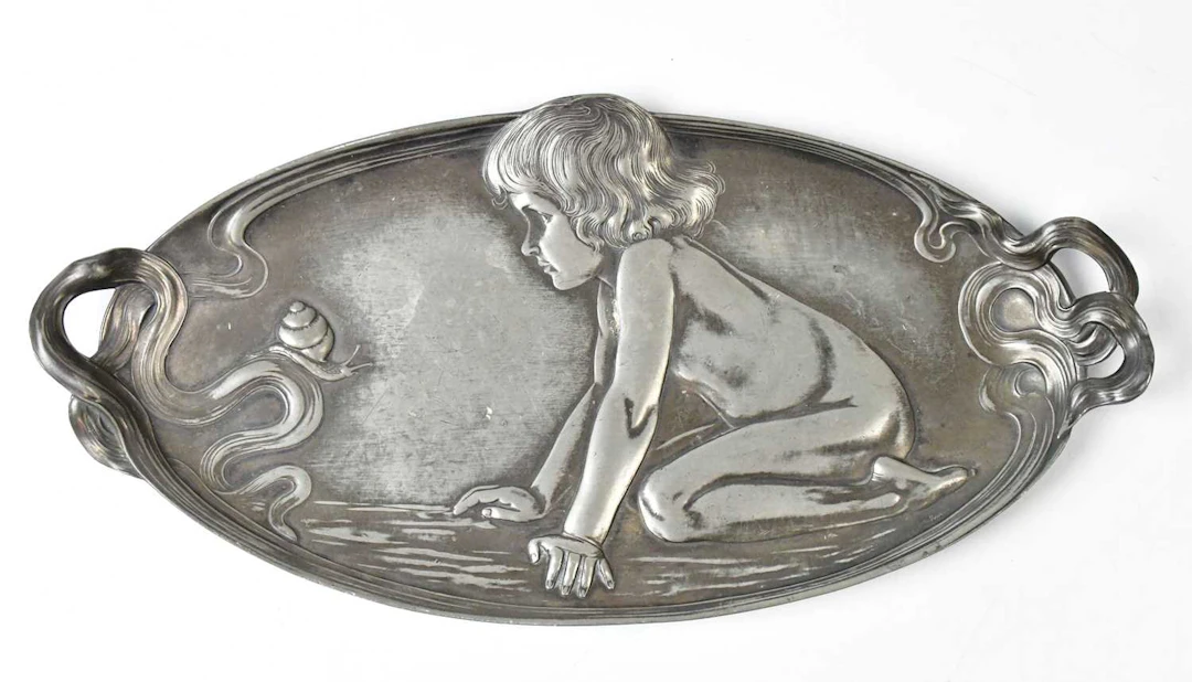 A WMF style Art Nouveau pewter twin handled tray