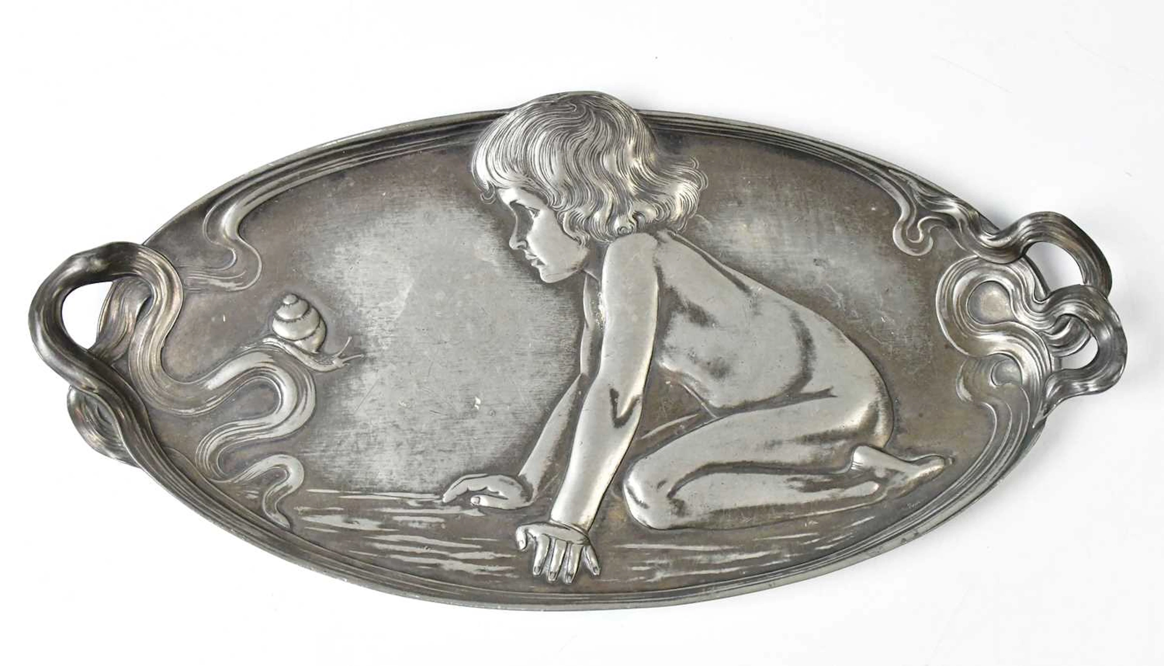 A WMF style Art Nouveau pewter twin handled tray