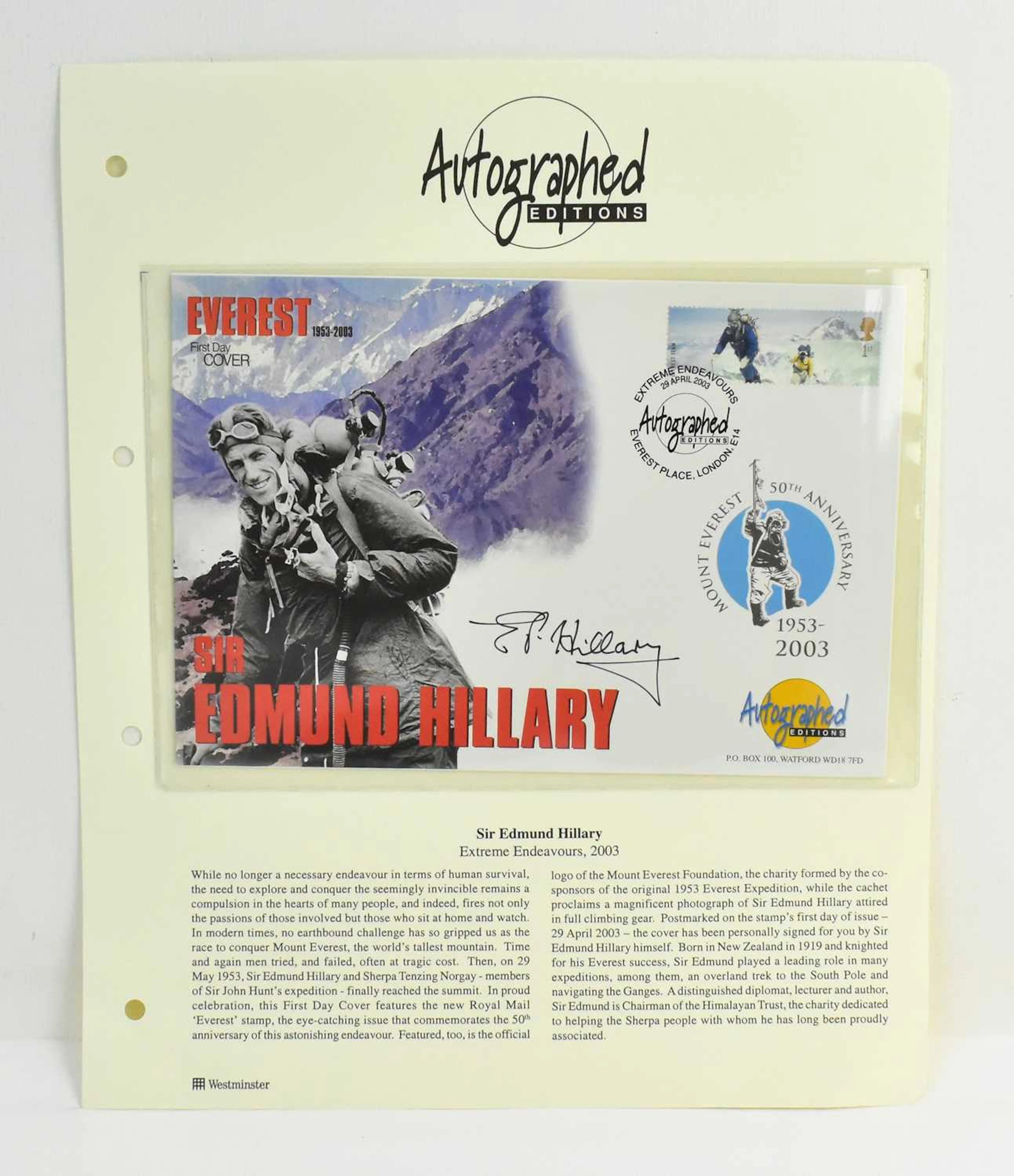 AUTOGRAPHED EDITIONS; a Sir Edmund Hillary autographed...