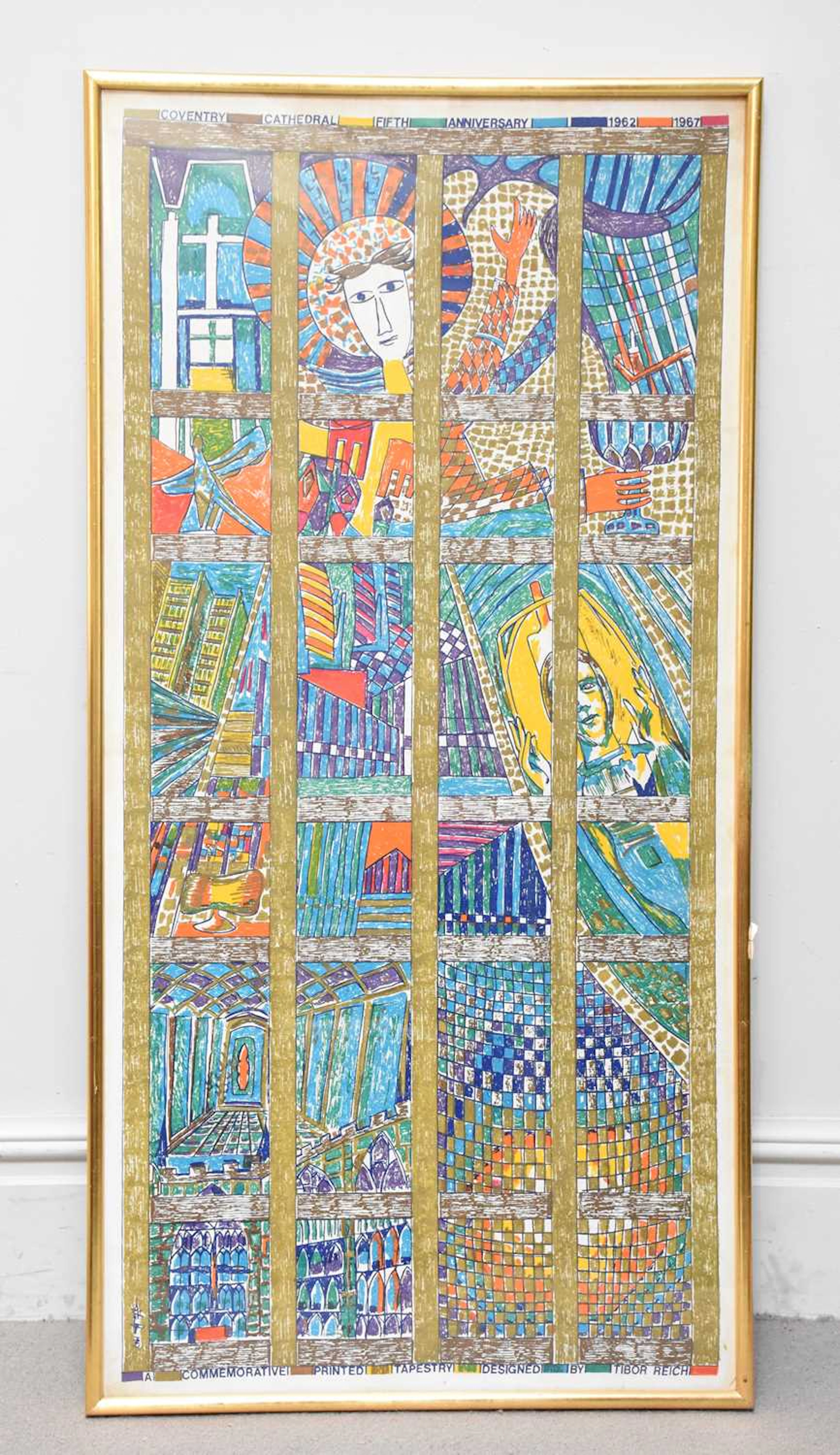 A retro tapestry panel decorated as stained glass
