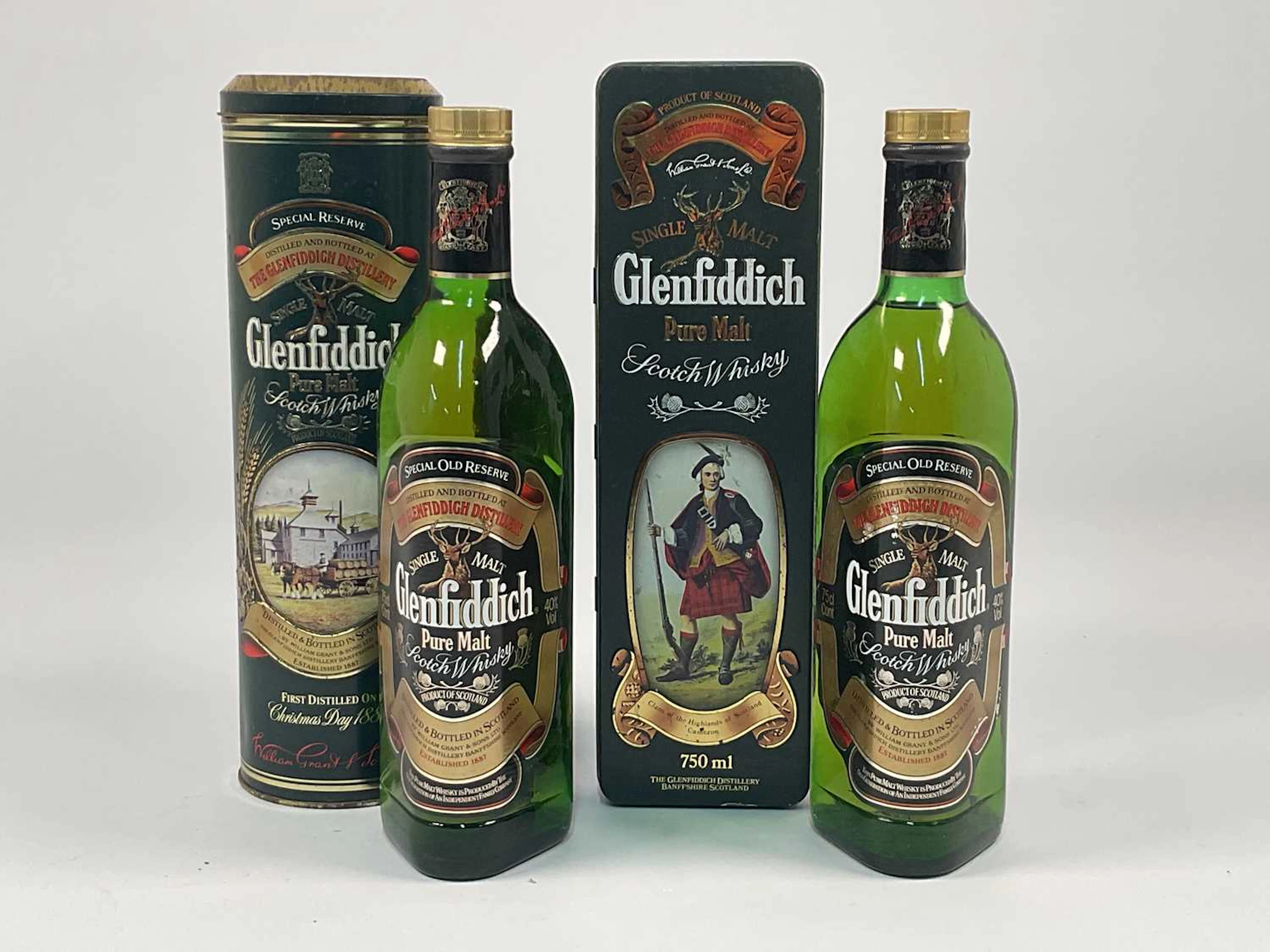 WHISKY; two bottles of Glenfiddich single malt Scotch whisky