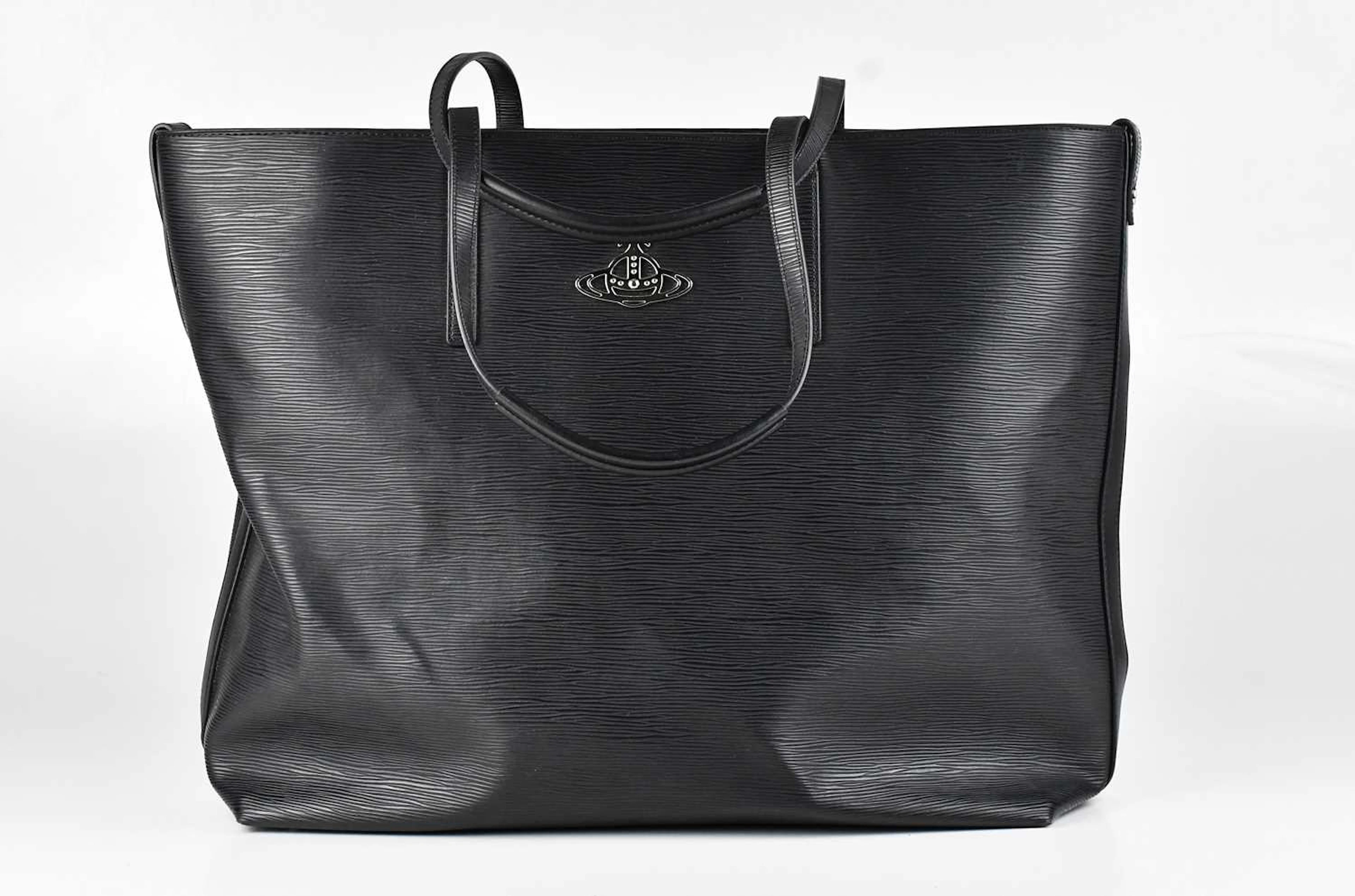 VIVIENNE WESTWOOD; a large black epi leather tote bag