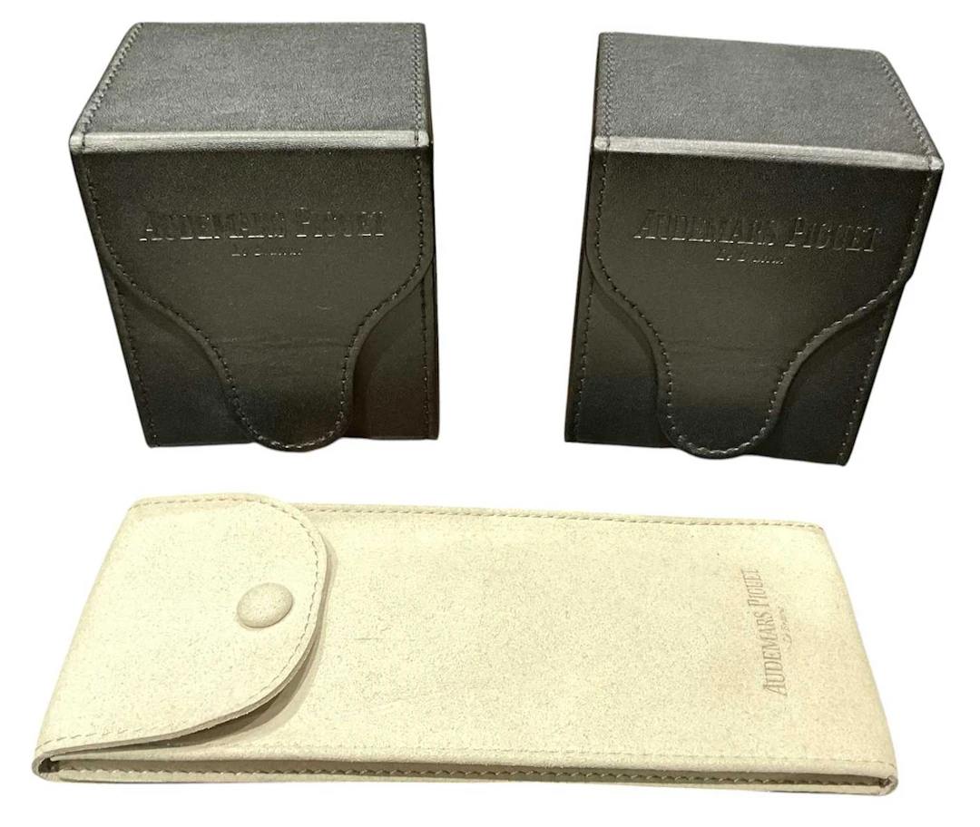 AUDEMARS PIGUET; two black leather wristwatch boxes