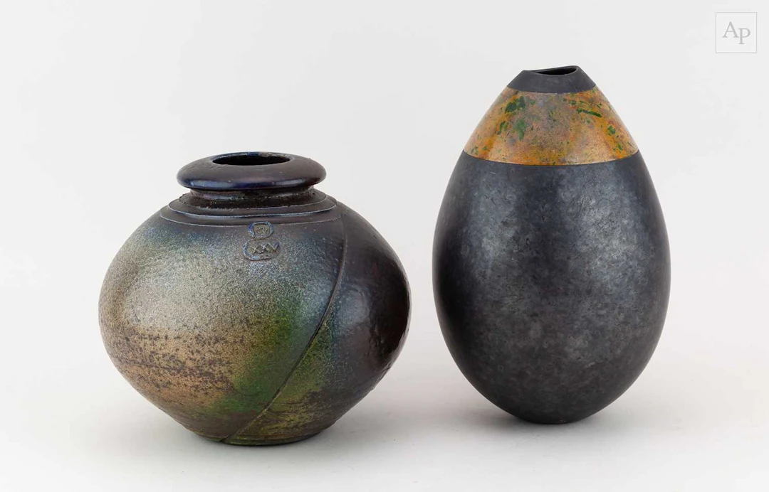 HUGH WEST (born 1950); a globular raku jar covered in...