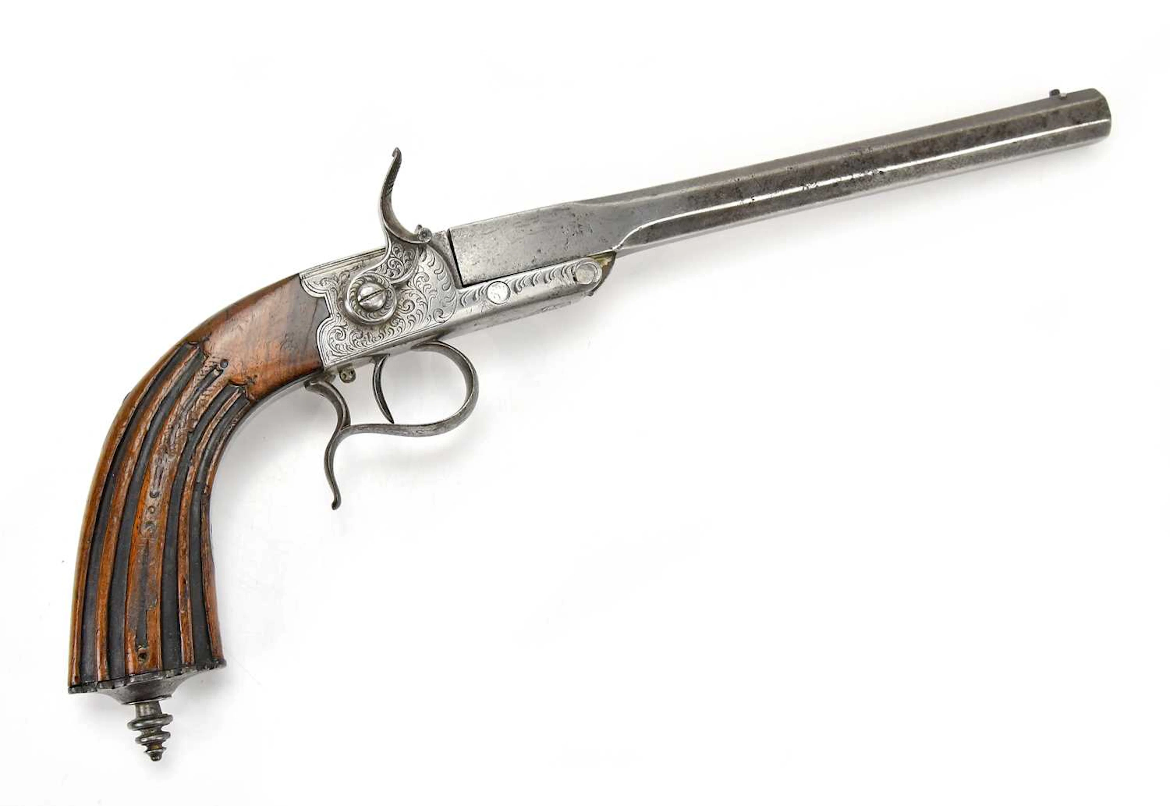 A 19th century French breeches loading pistol with steel...