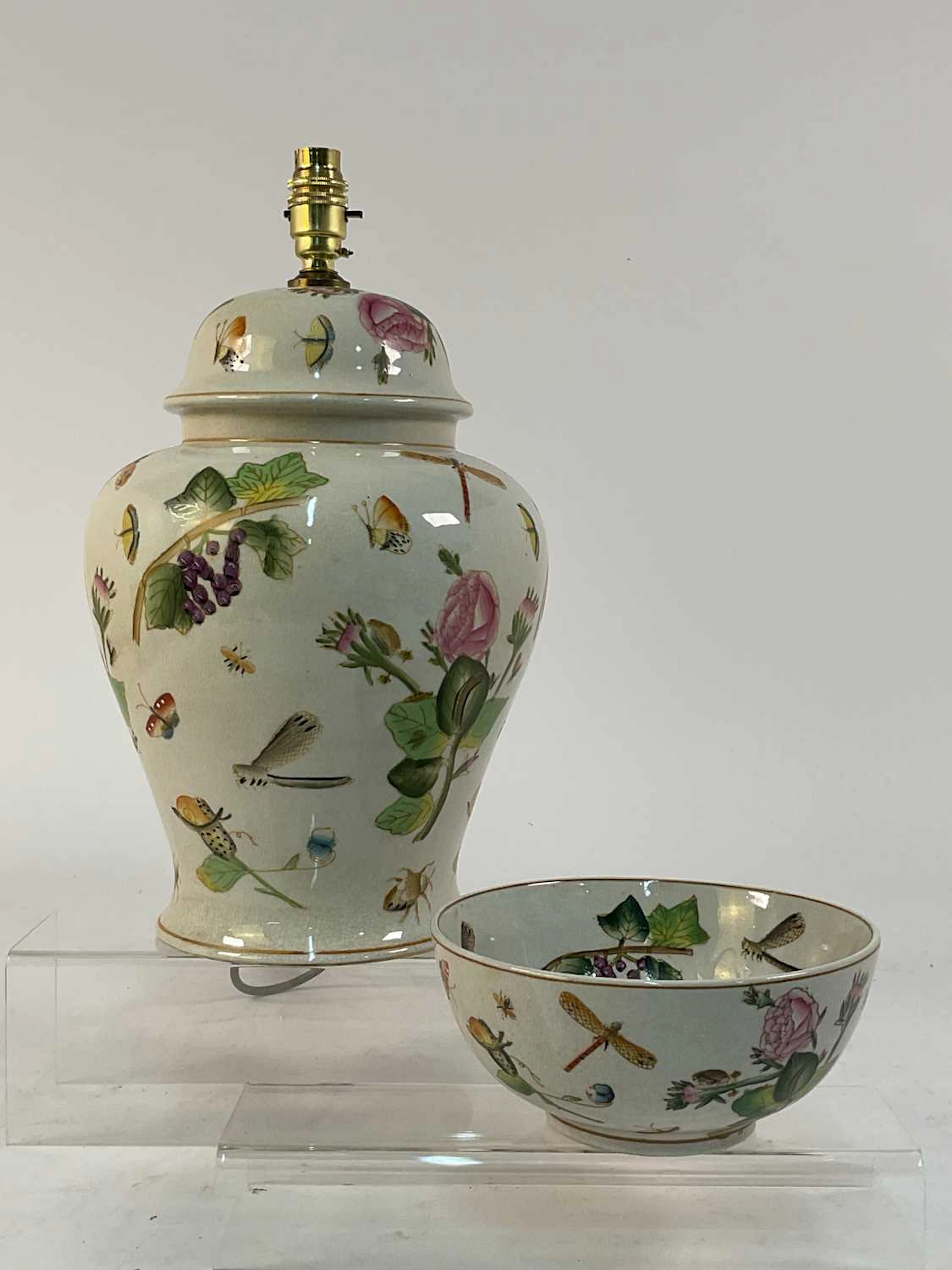 INDIA JANE; a crackle glazed ceramic table lamp decorated...