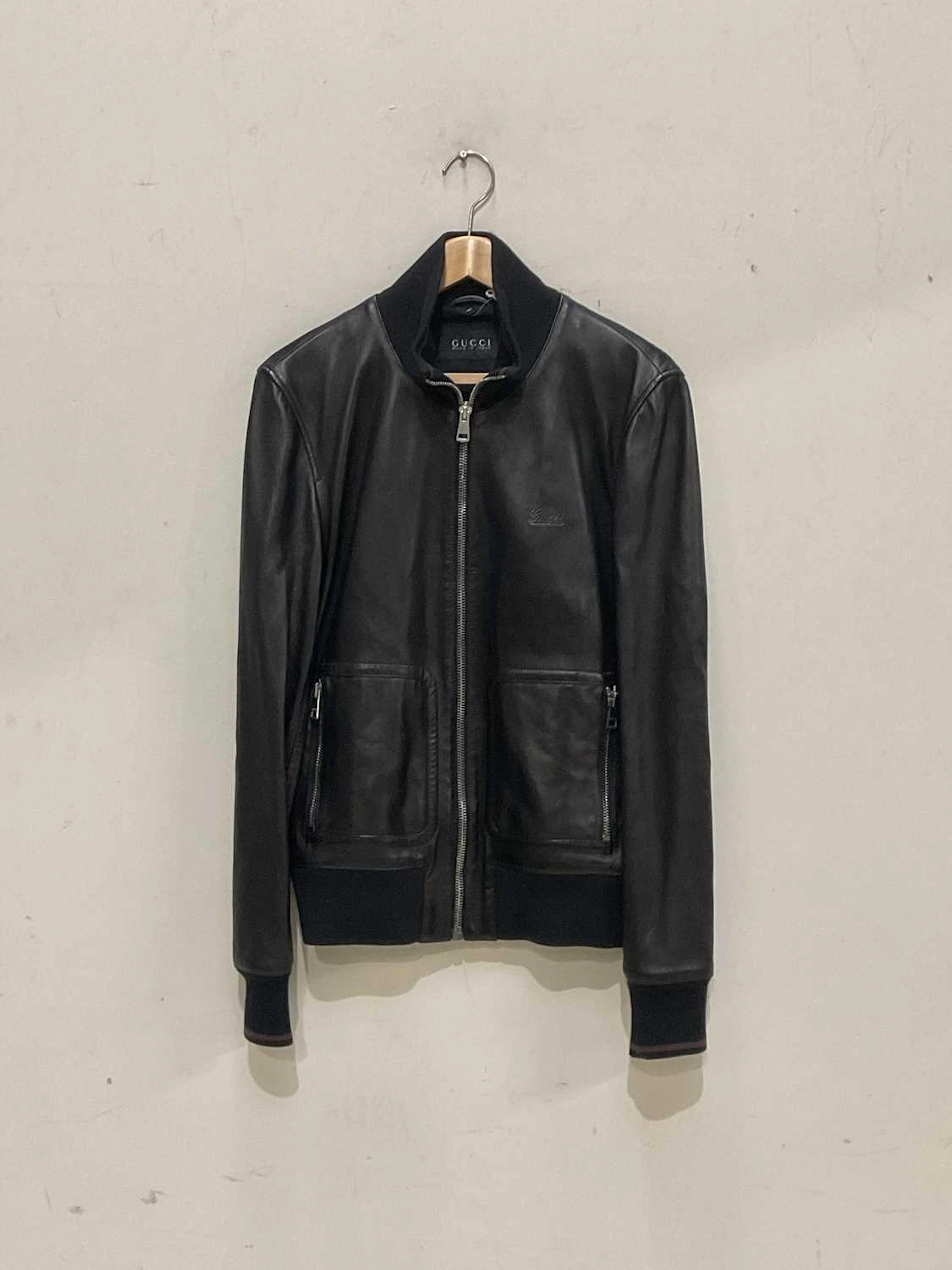 GUCCI; a black soft calfskin leather bomber jacket