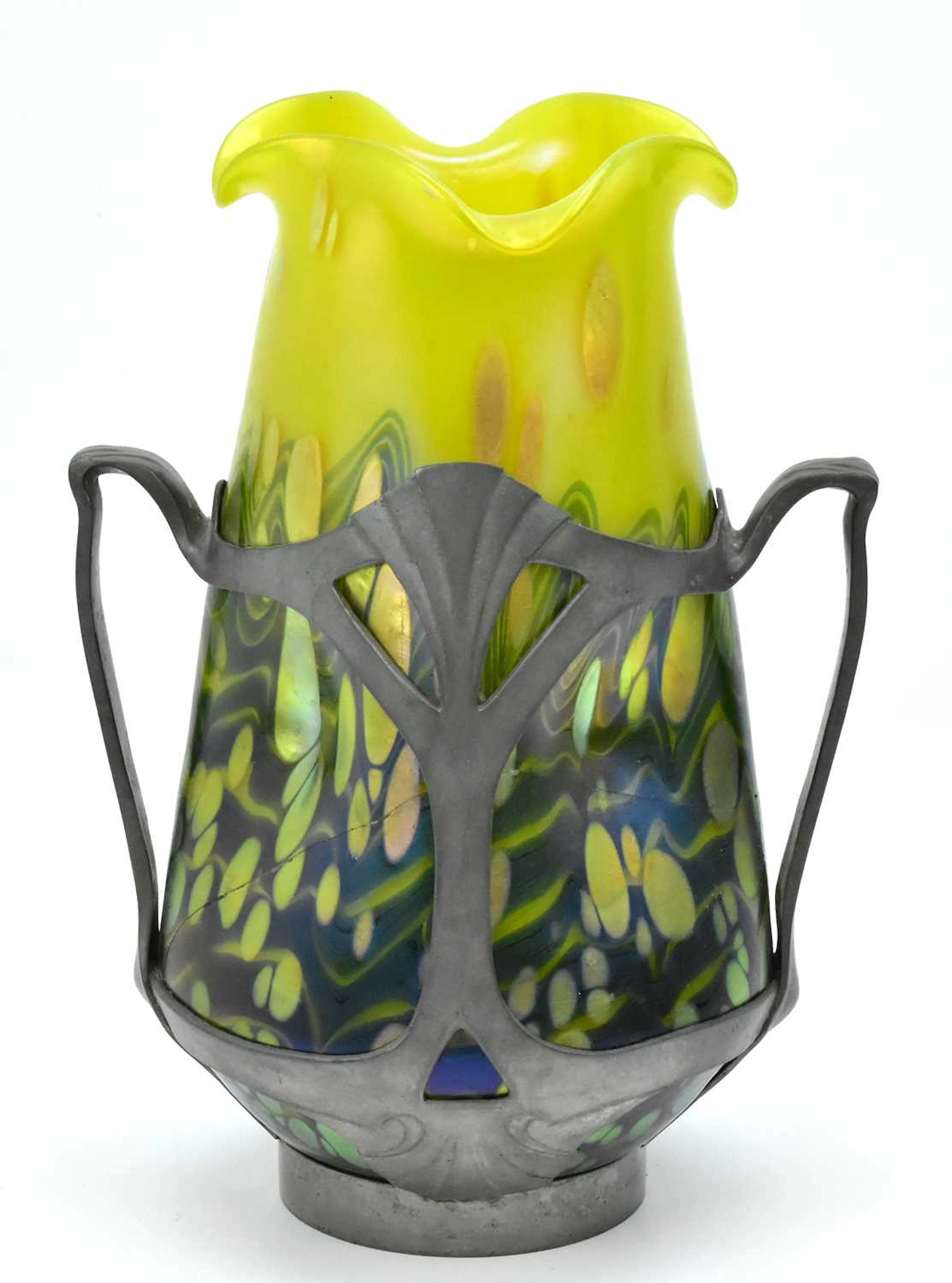 LOETZ; a rare 'Cytisus' iridescent yellow and green glass vase