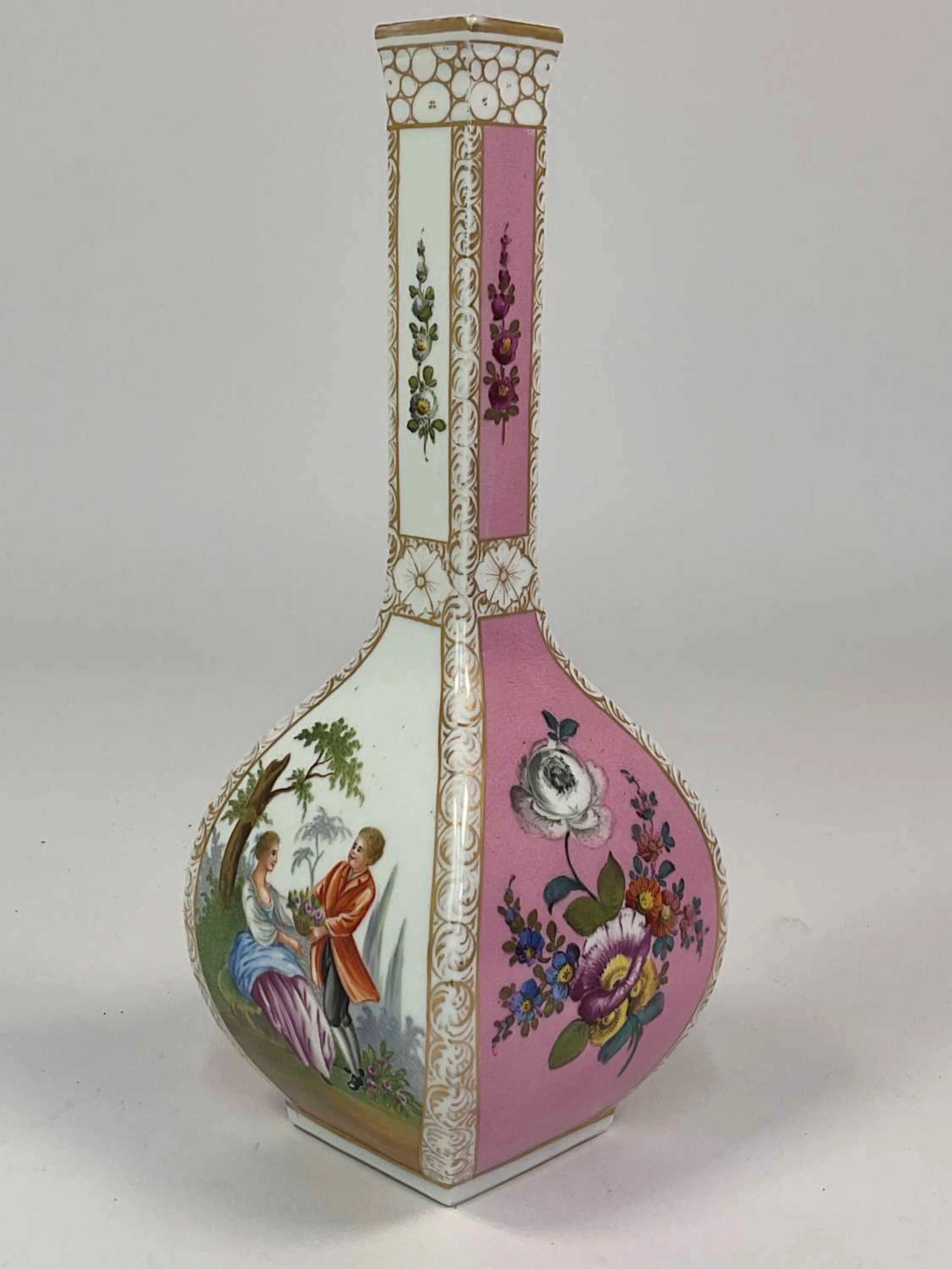 AUGUSTUS REX (DRESDEN); a porcelain bottle vase with four...