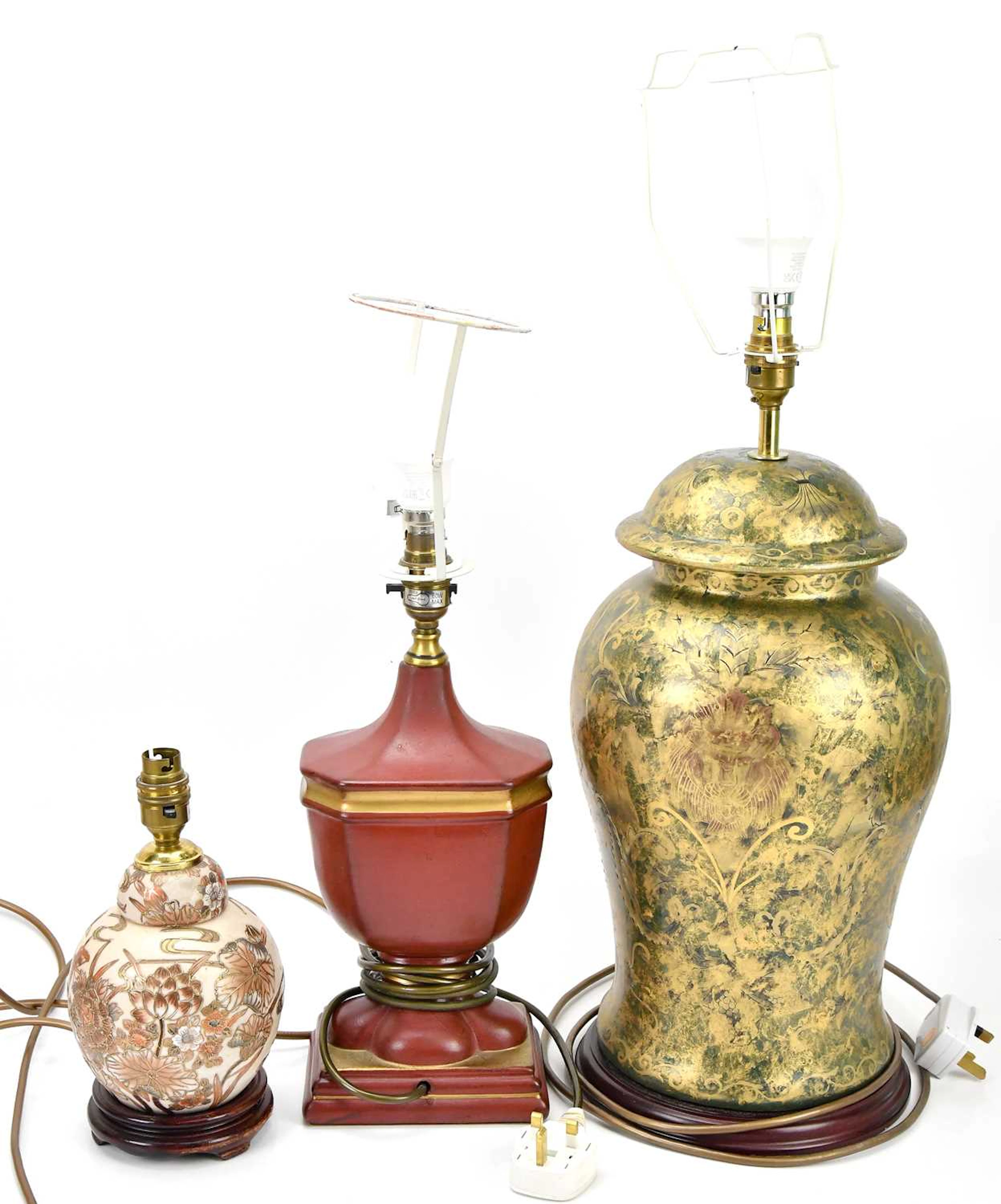 A group of three modern table lamps converted from lidded jars