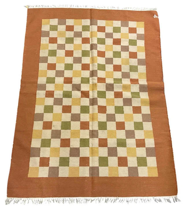 A vintage Scandinavian tribal flatweave wool and cotton ground carpet