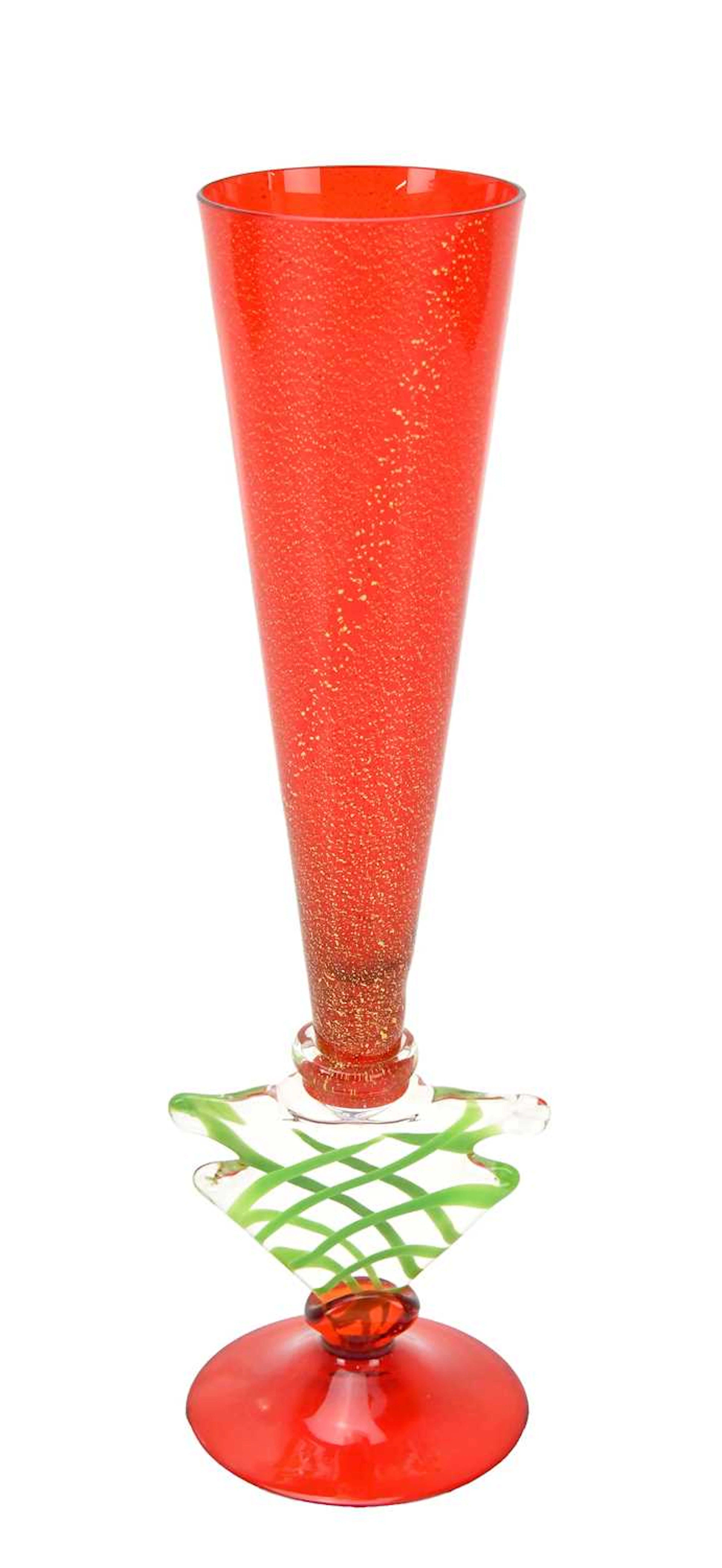 A contemporary art glass vase of conical form