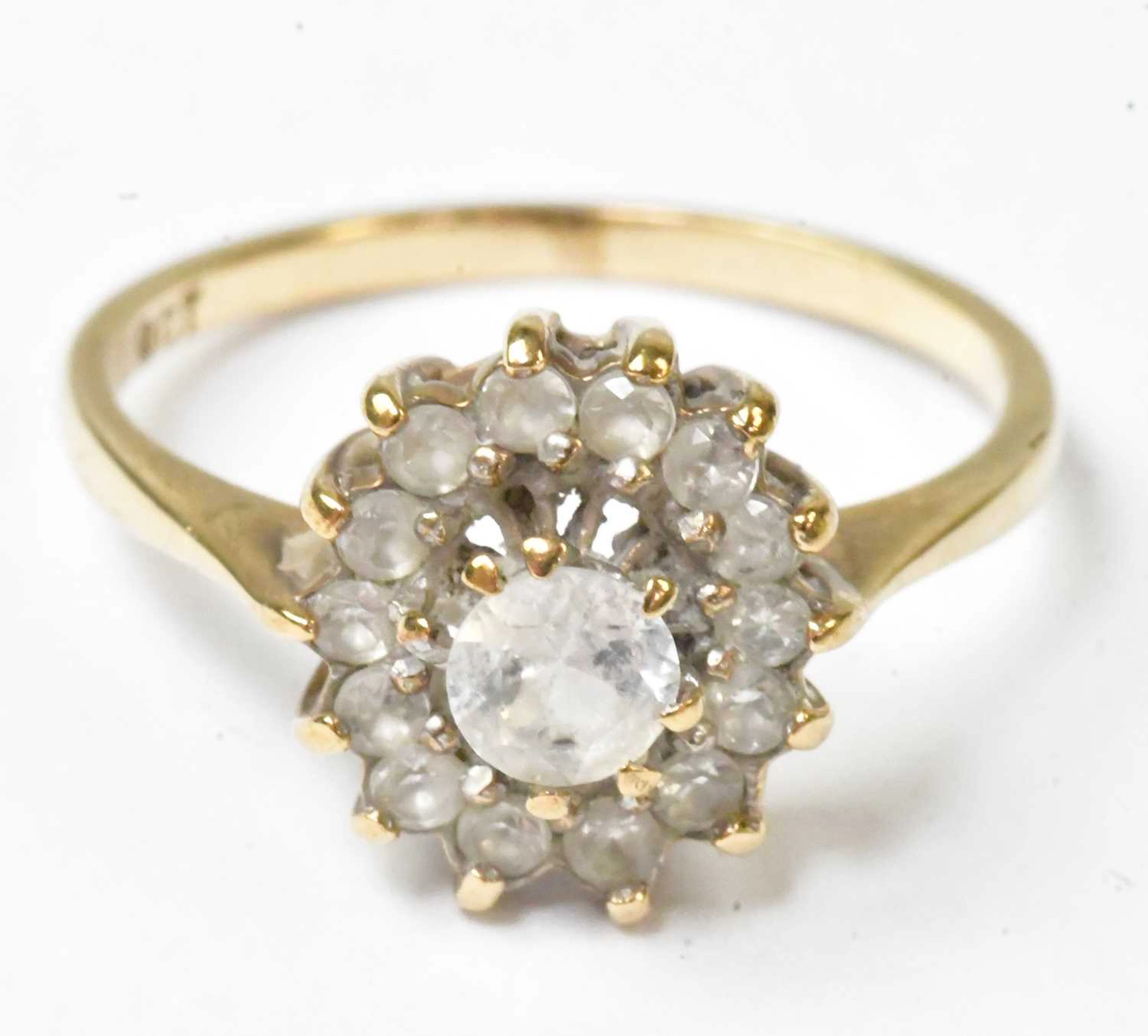 A 9ct yellow gold cluster ring set with white stones