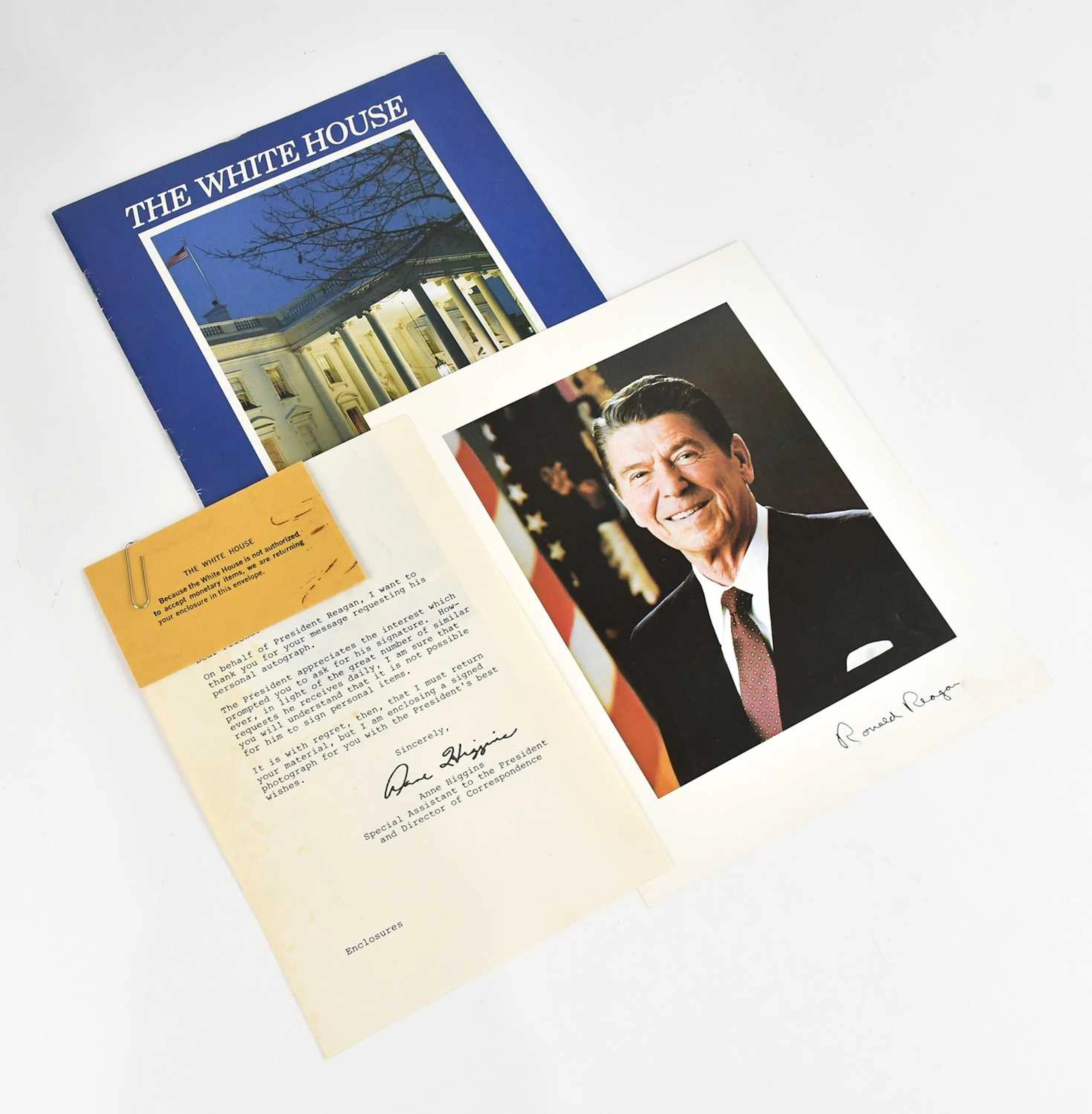RONALD REGAN; a signed colour head and shoulders 10 x 8"...