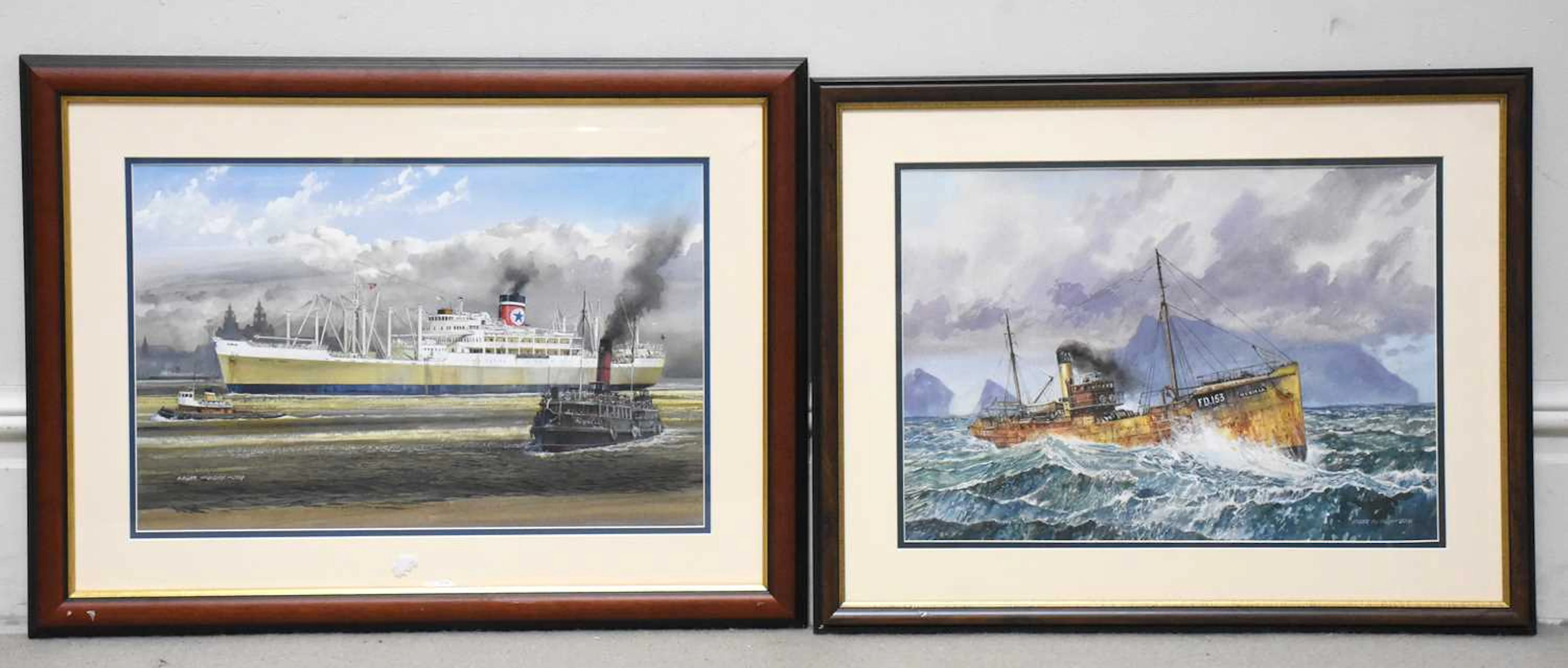 EDGAR HODGES (1928-2025); two watercolours of steam vessels