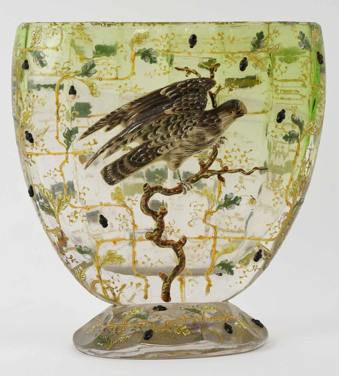 An early 20th century hand painted glass slab vase