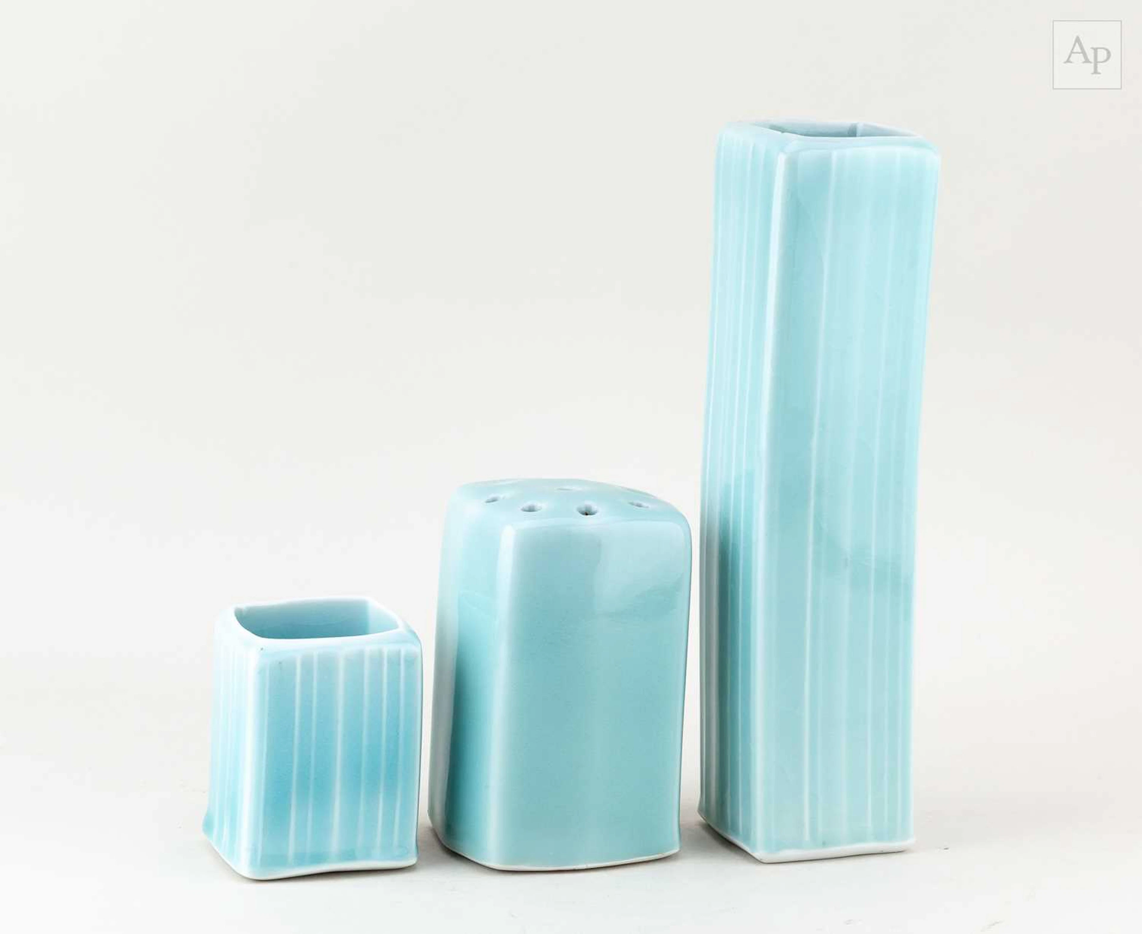 KEVIN DE CHOISY (1954-2020); a square porcelain vase covered in celadon glaze