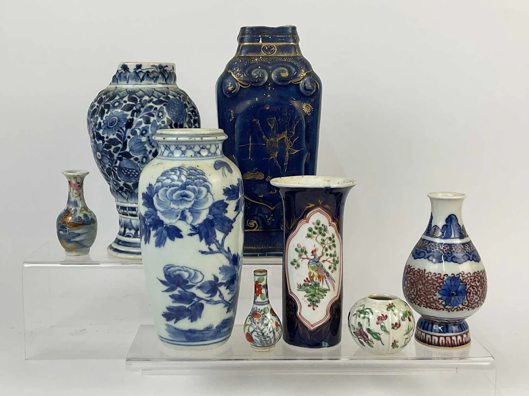 Eight various Chinese porcelain vases of various forms and patterns
