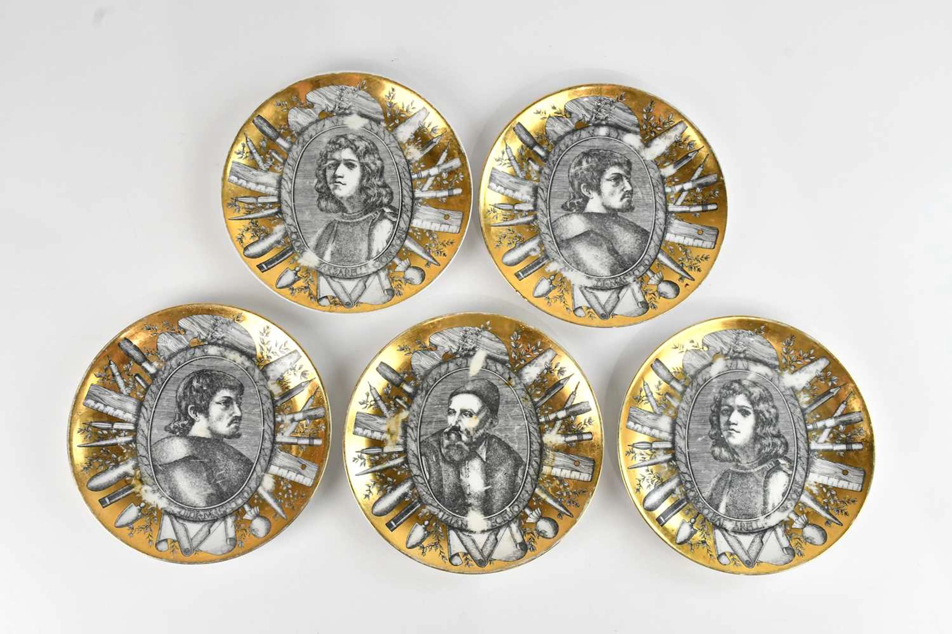 PIERO FORNASETTI; five 'Pittori' plates