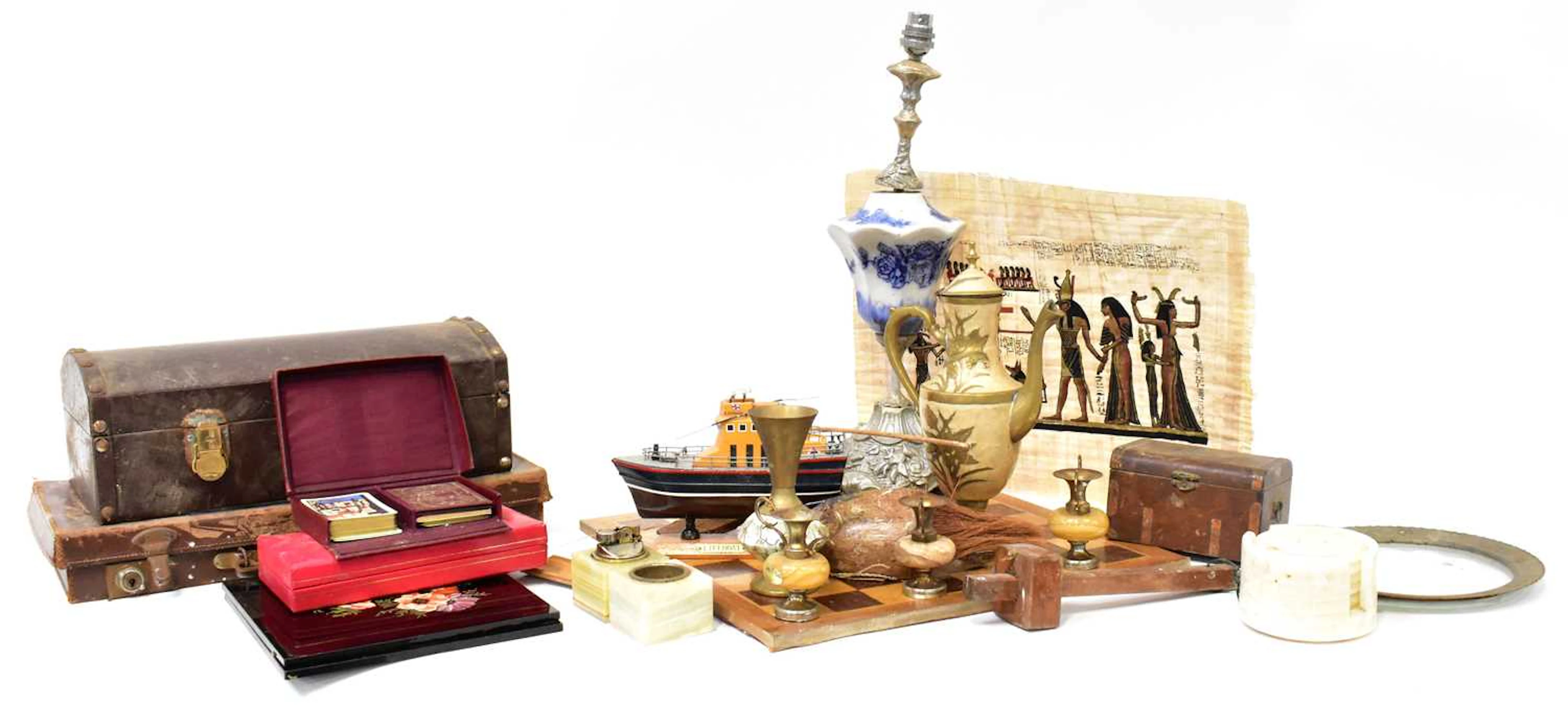 A collectors’ lot comprising a small leather suitcase