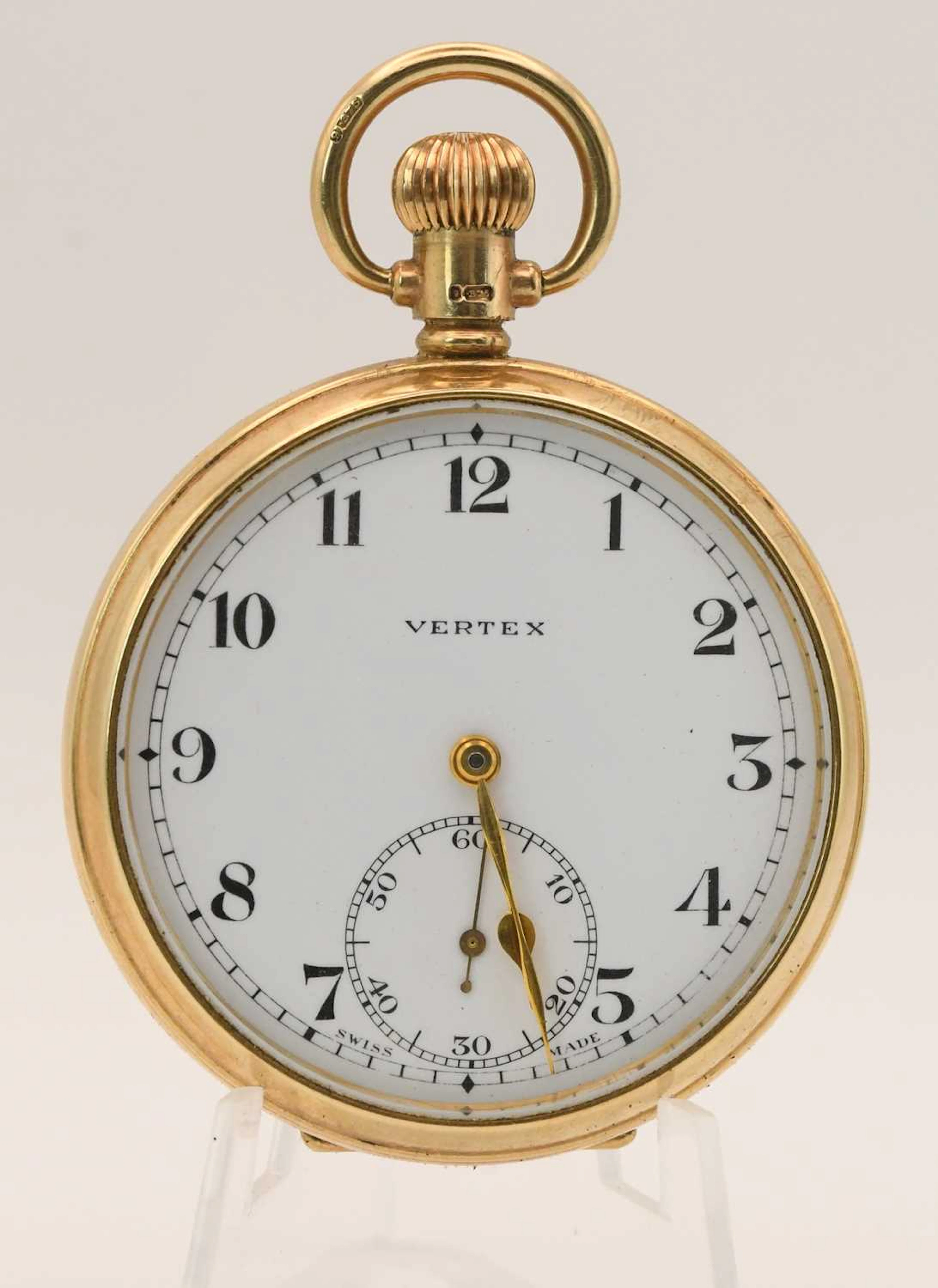 VERTEX; a 9ct yellow gold open face pocket watch