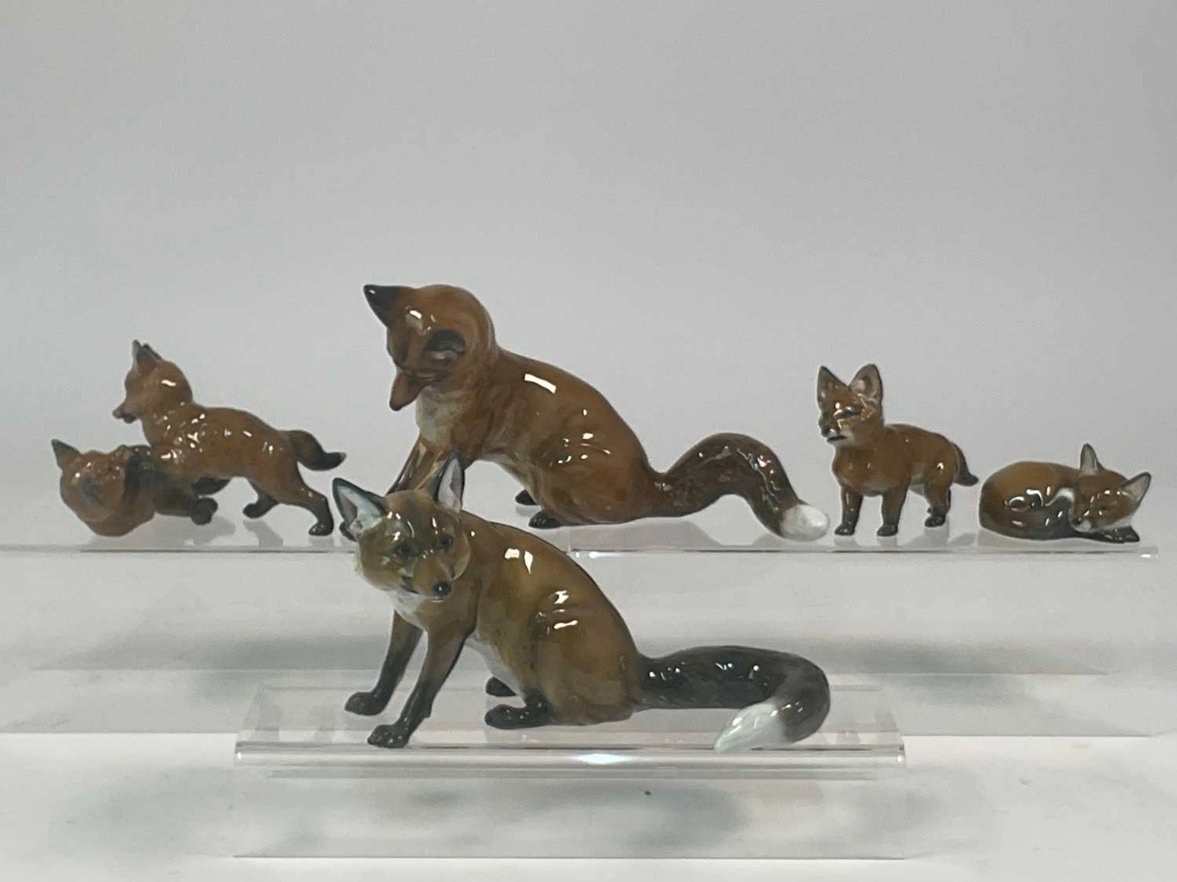 ROSENTHAL; five porcelain models of foxes and fox cubs