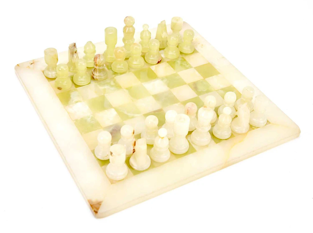 A cased onyx chess set