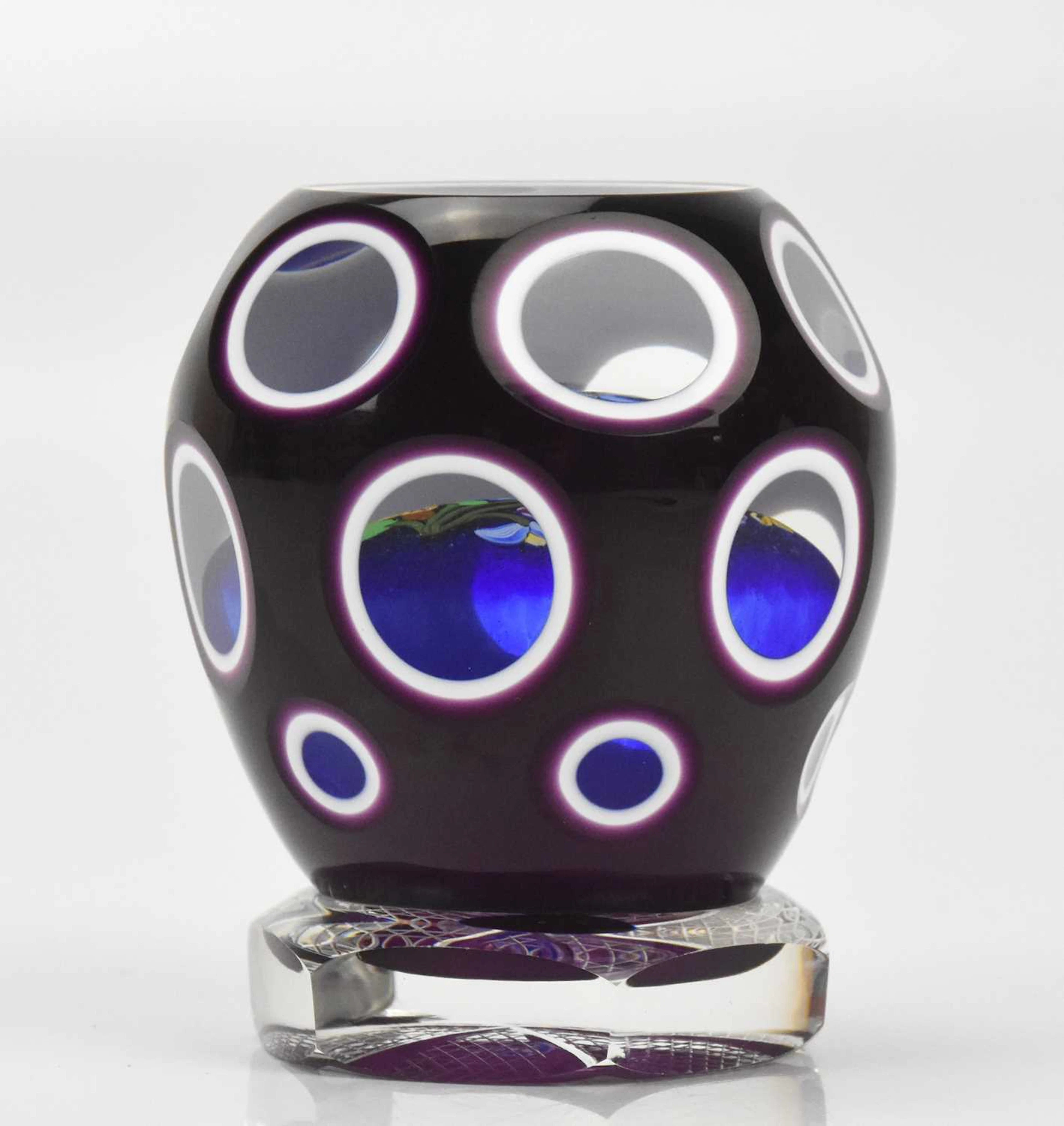 PERTHSHIRE; a double overlay pedestal paperweight with floral sprays