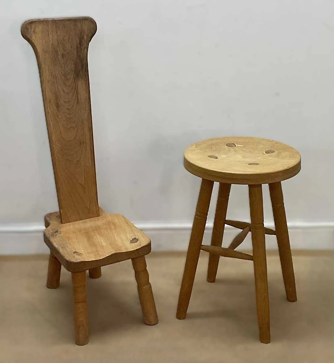 A modern oak stool with support stretchers