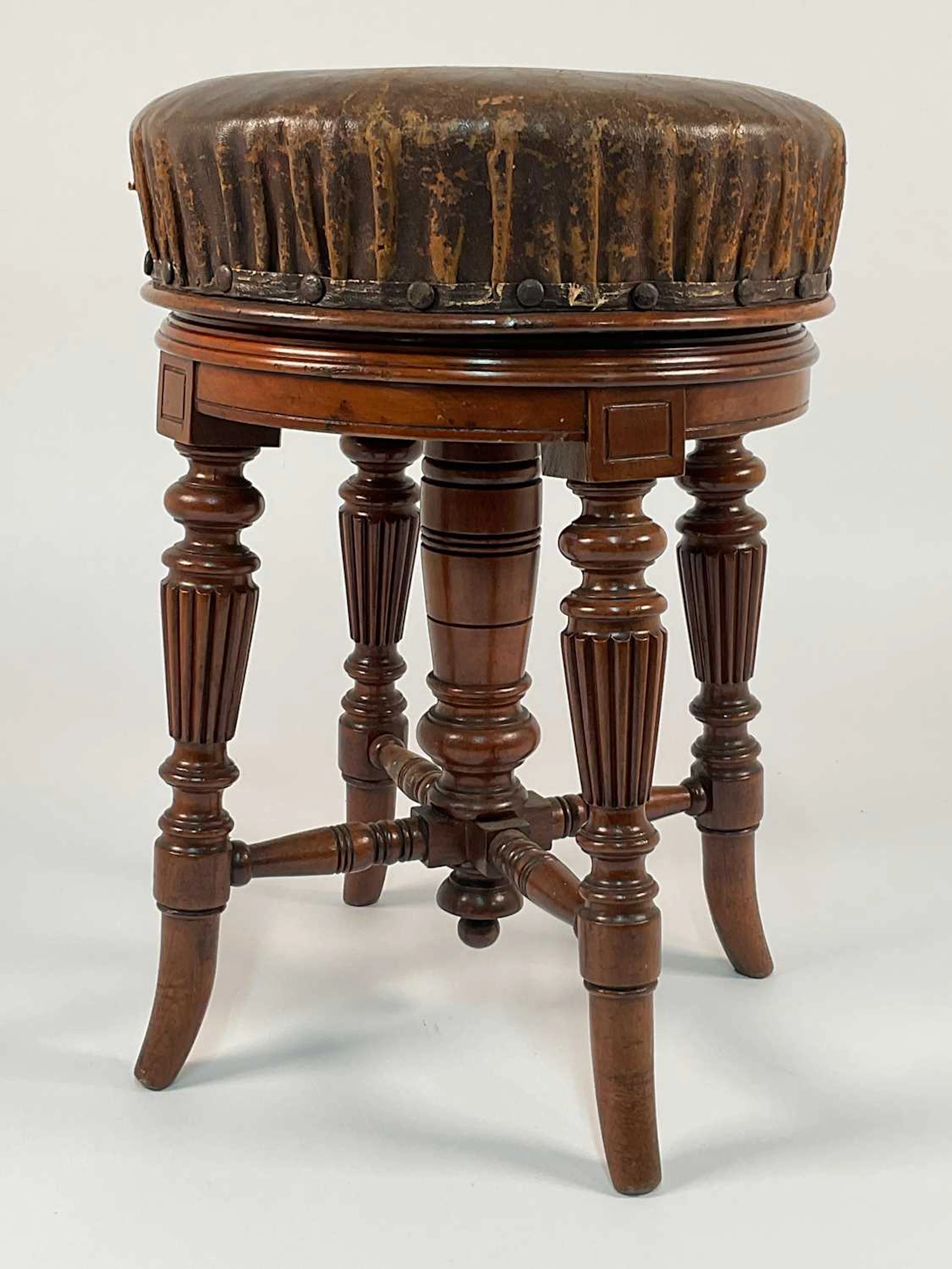 A 19th century adjustable mahogany piano stool with...