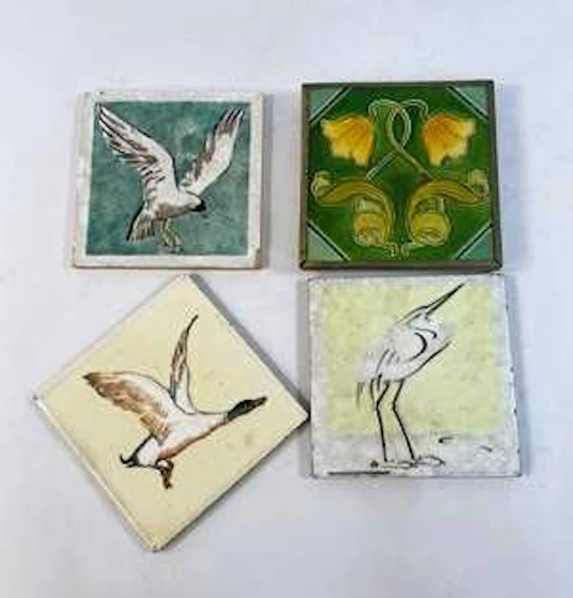 Four Dunsmore and Minton Art Nouveau tiles