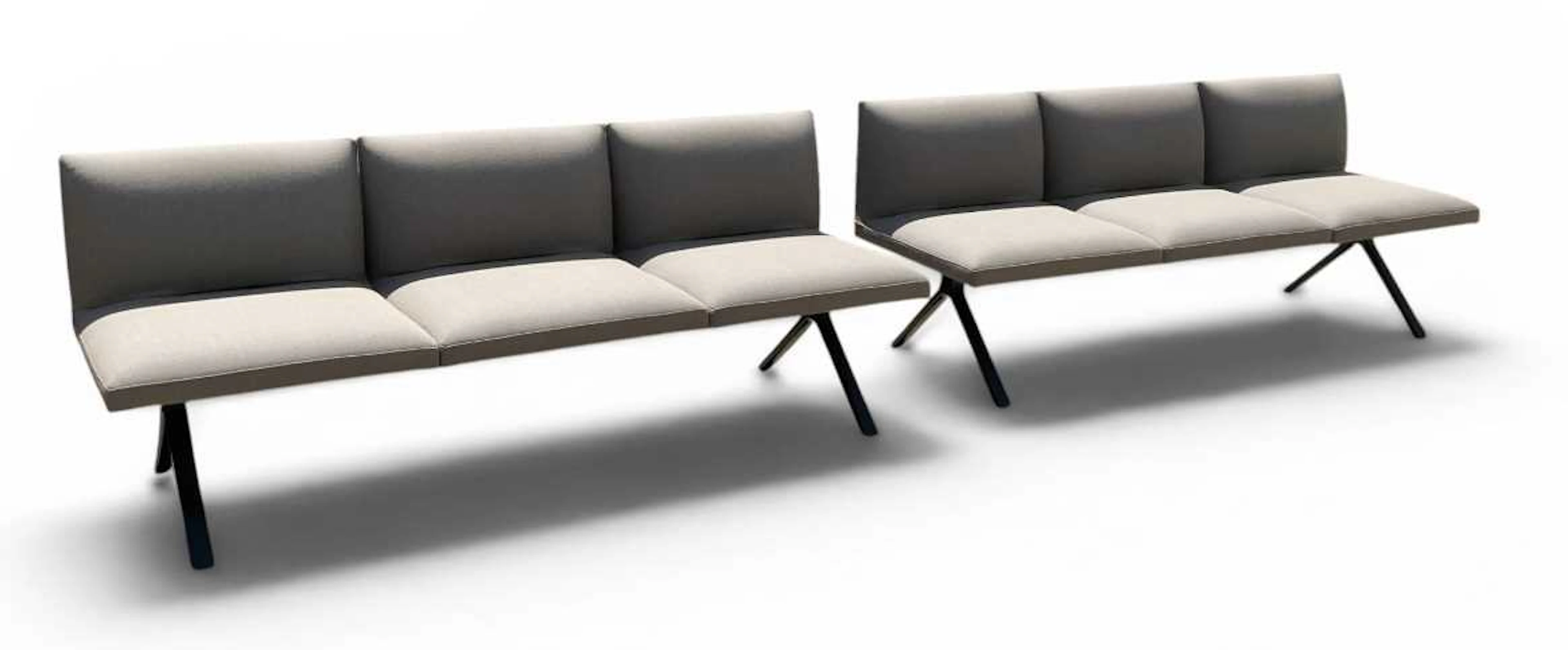 ARPER; a pair of modern contemporary grey upholstered modular sectional sofas