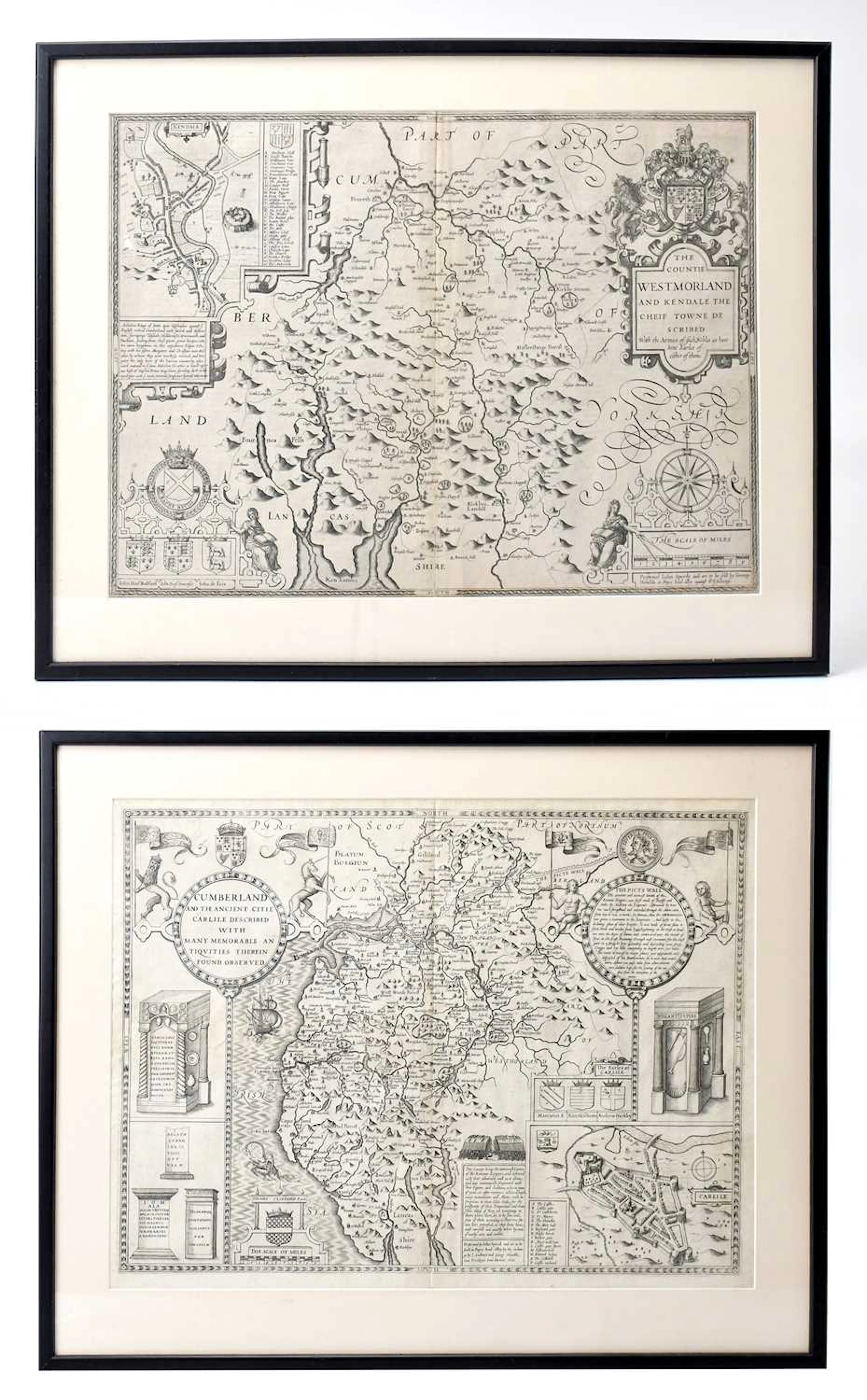 JOHN SPEED; a map of the county of Westmoreland and a further map of Cumberland