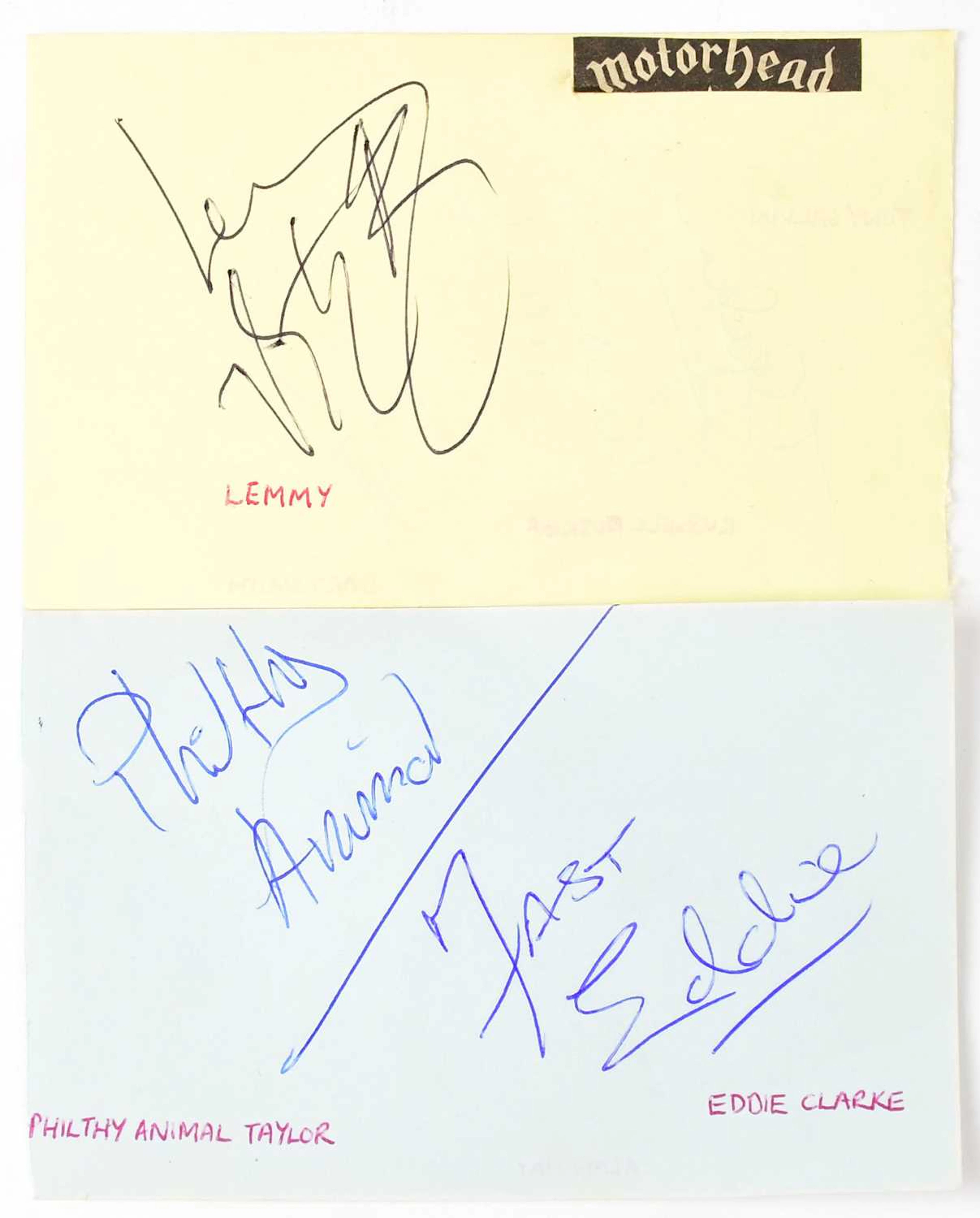 MOTORHEAD; two pages from an autograph book bearing the...