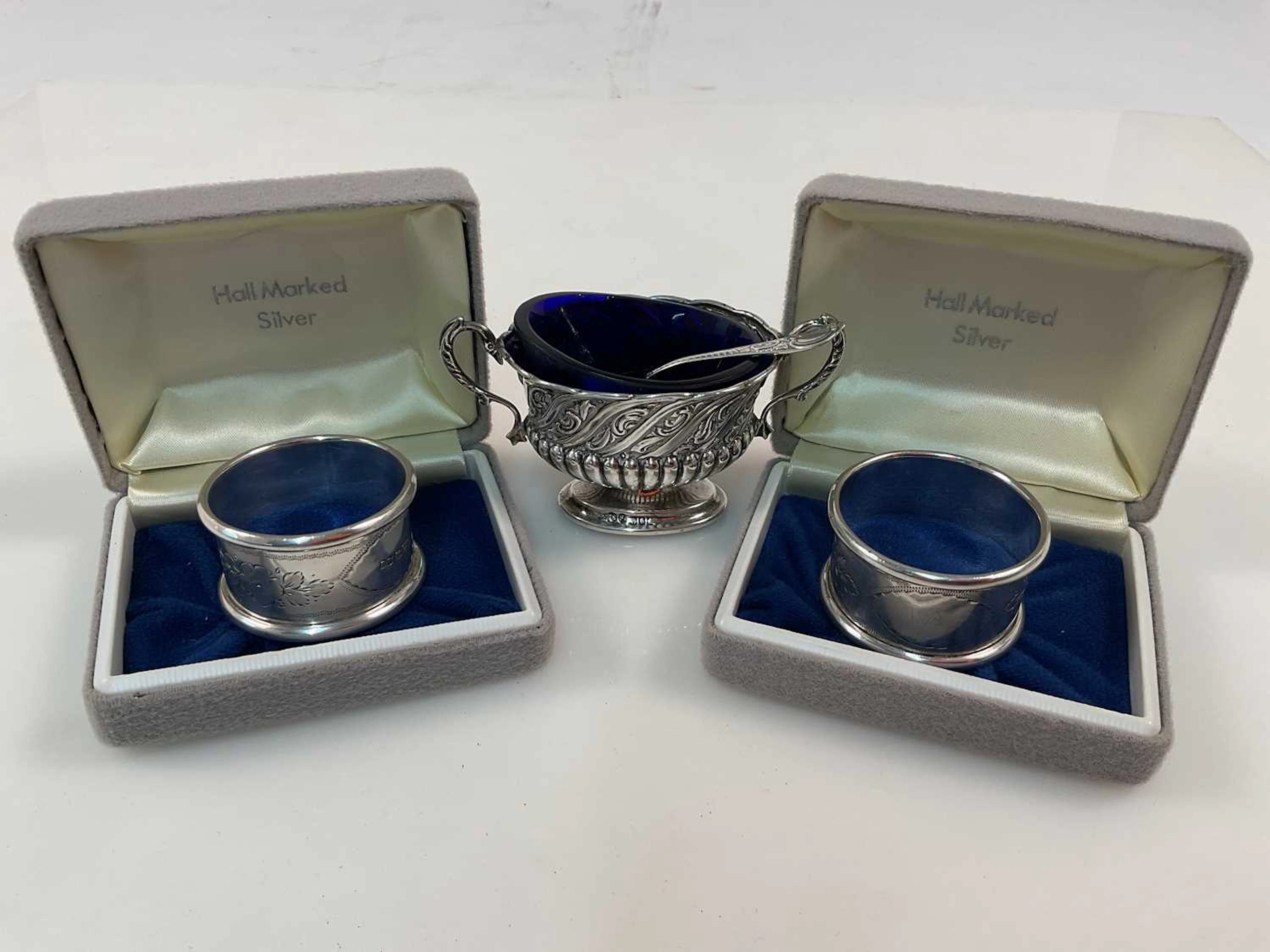 A pair of George V hallmarked silver napkin rings