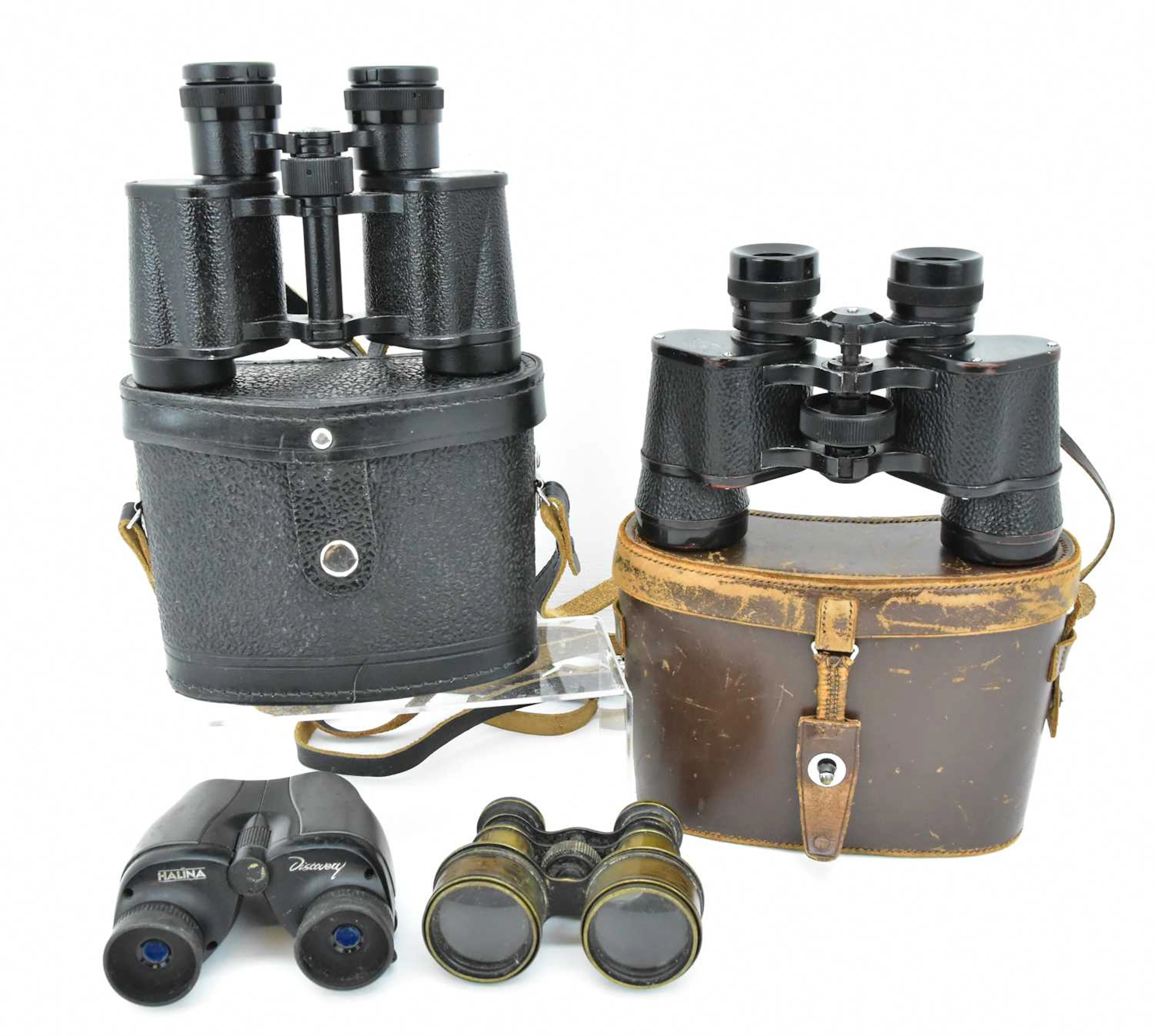 Four pairs of binoculars comprising a Russian pair