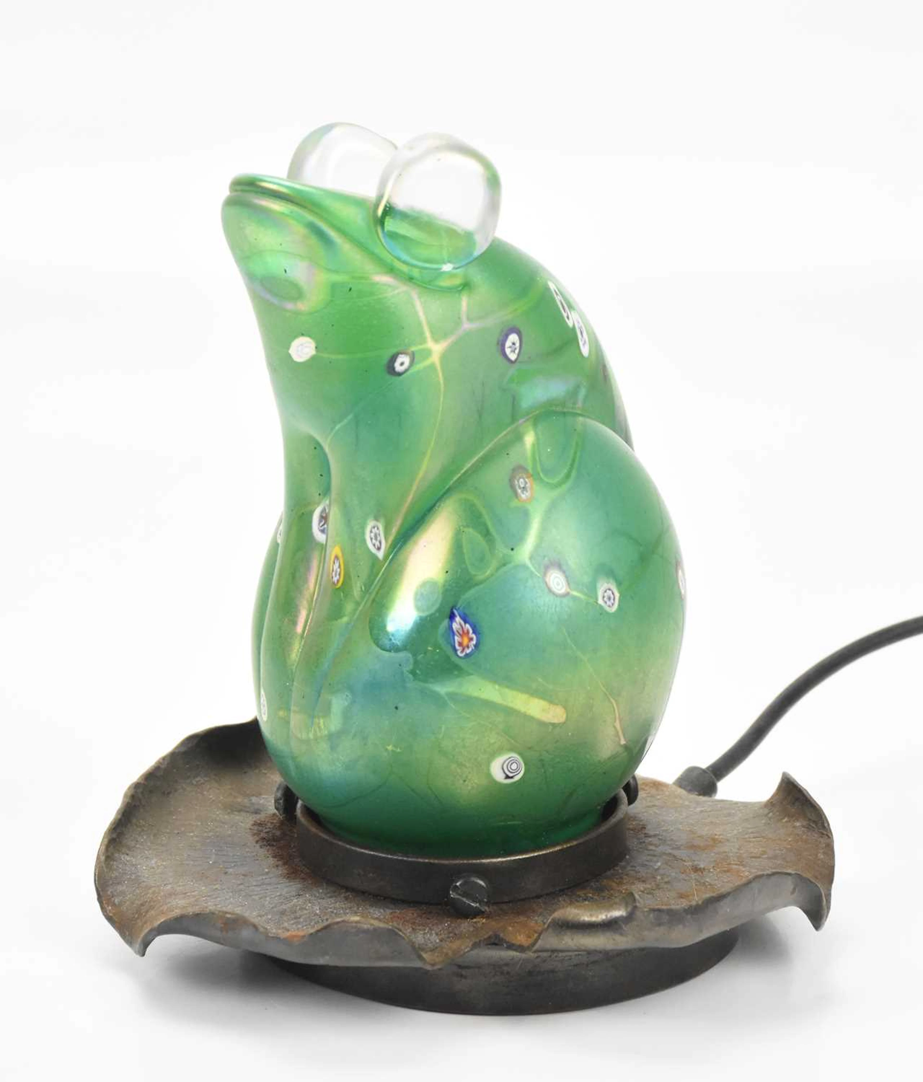 JOHN DITCHFIELD FOR GLASFORM; a green glass millefiori frog lamp