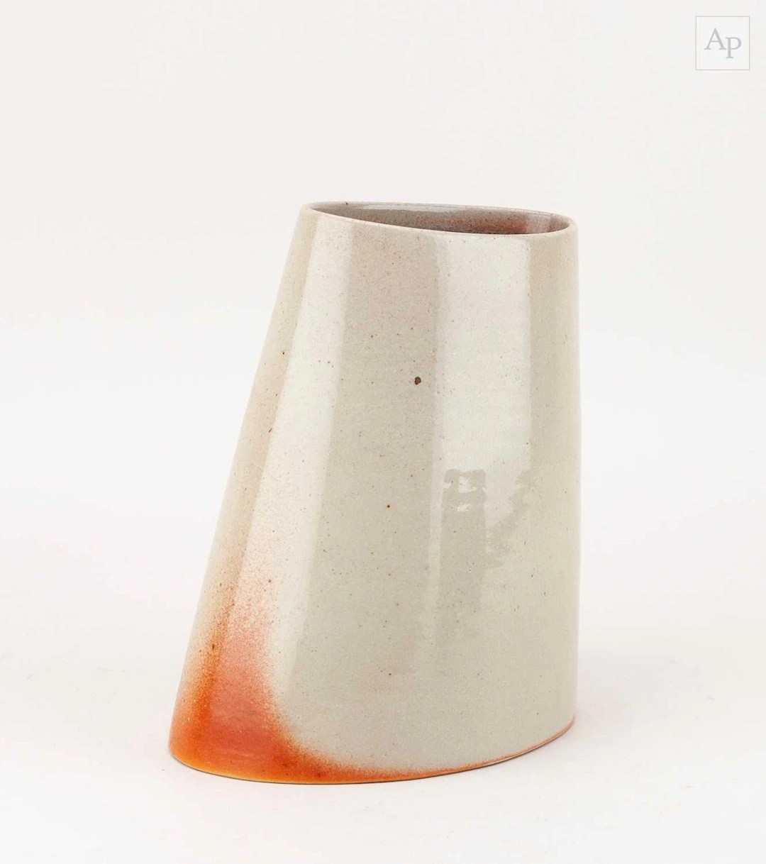 JANE HAMLYN (born 1940); a salt glazed leaning vessel