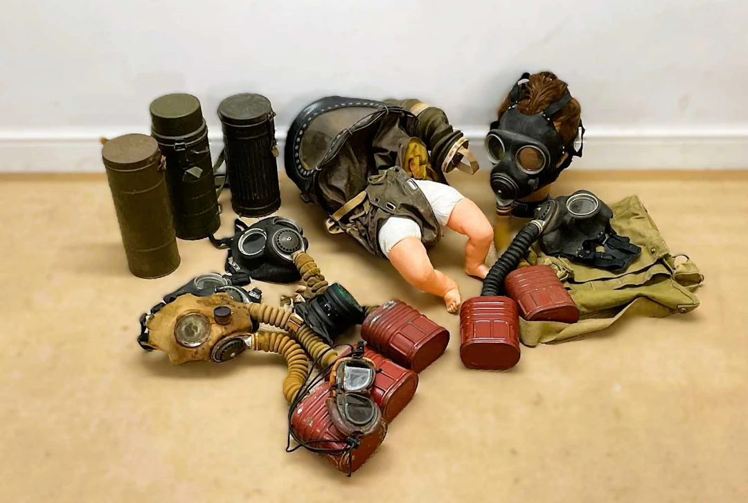 A quantity of WWII era respirators and gas masks