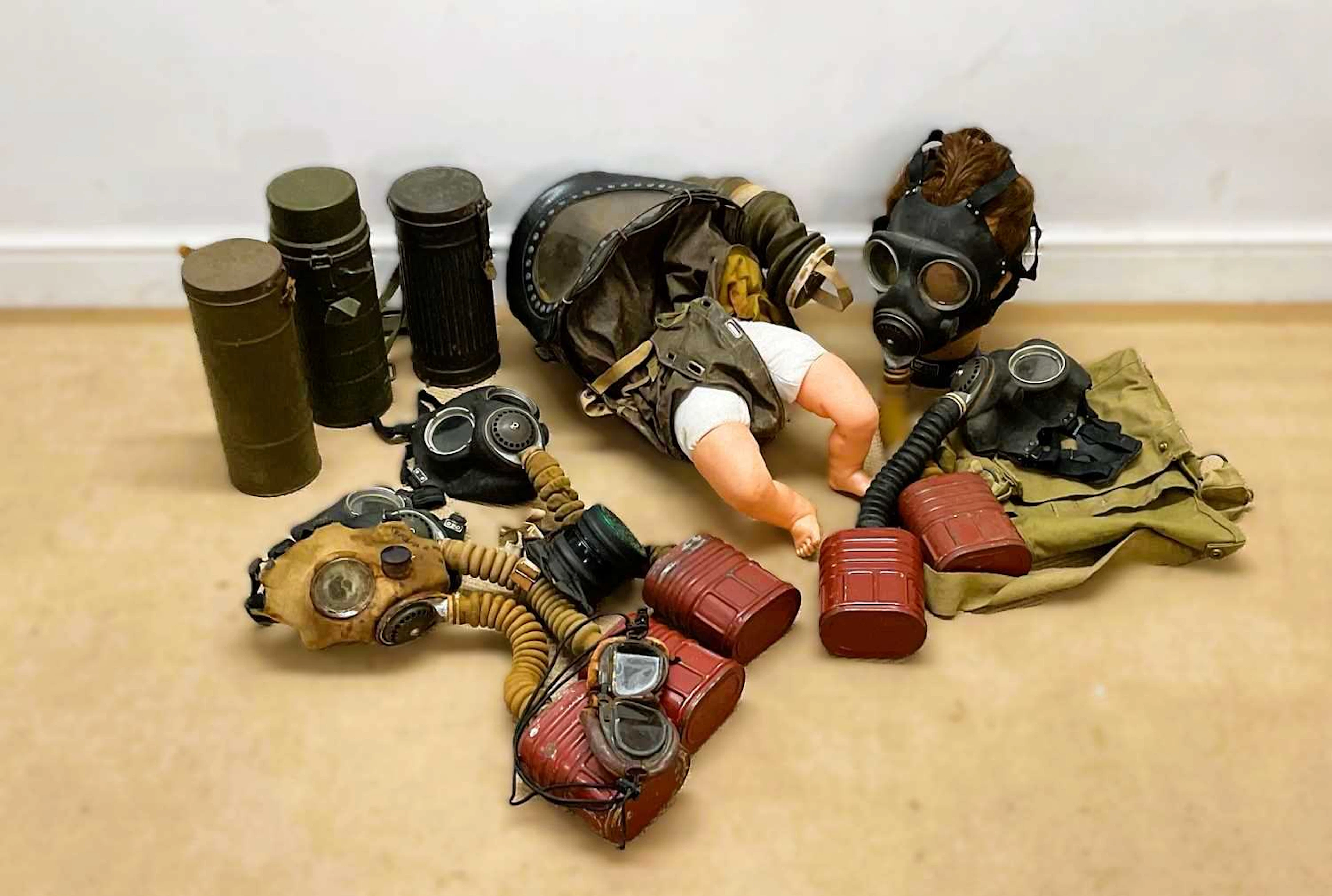 A quantity of WWII era respirators and gas masks