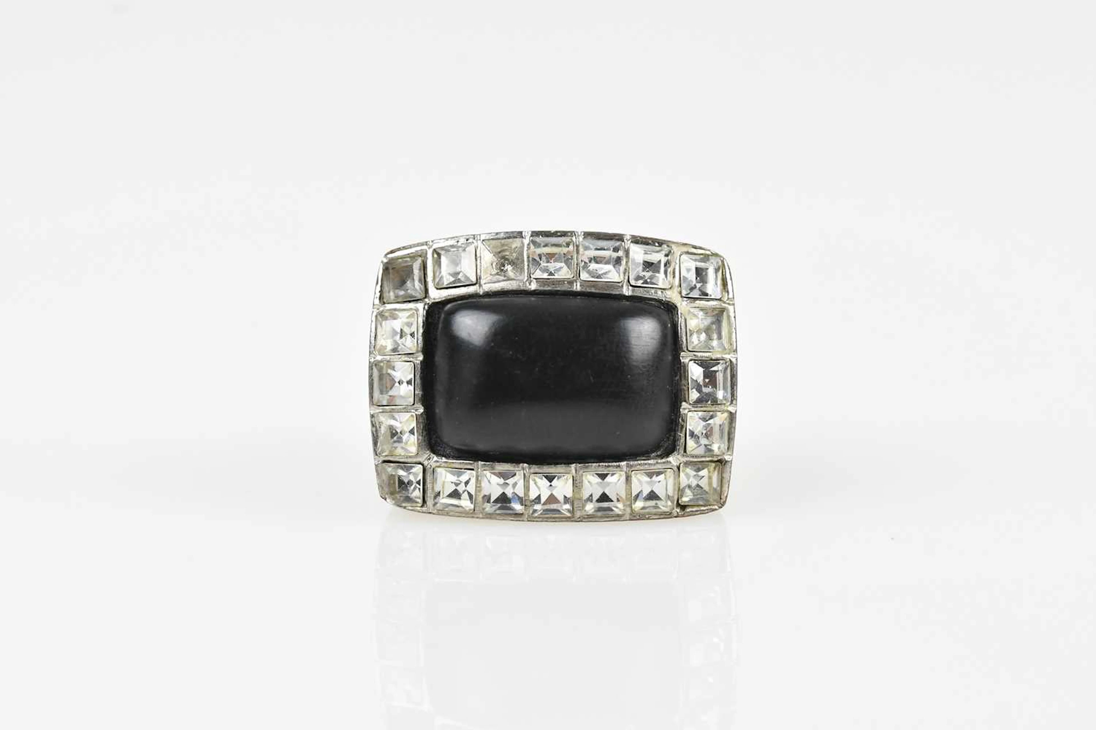 CHANEL; a silver tone heavy ring