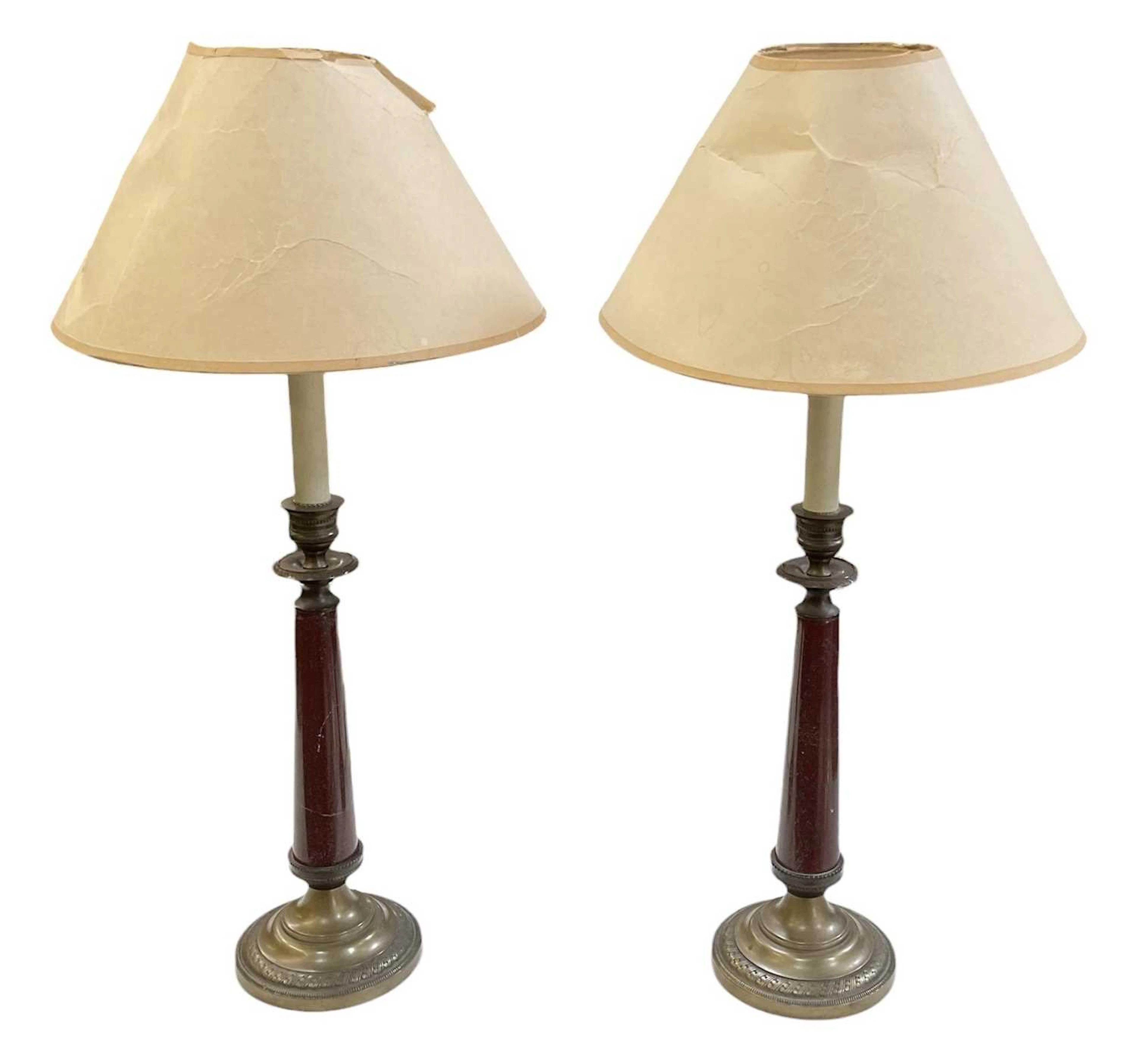 A pair of reproduction gilt bronze and rouge marble...
