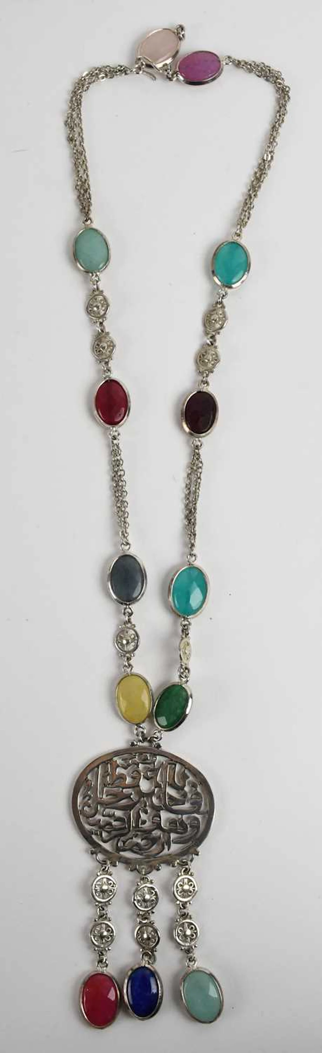 A modern Indian 925 silver semi-precious stone set necklace