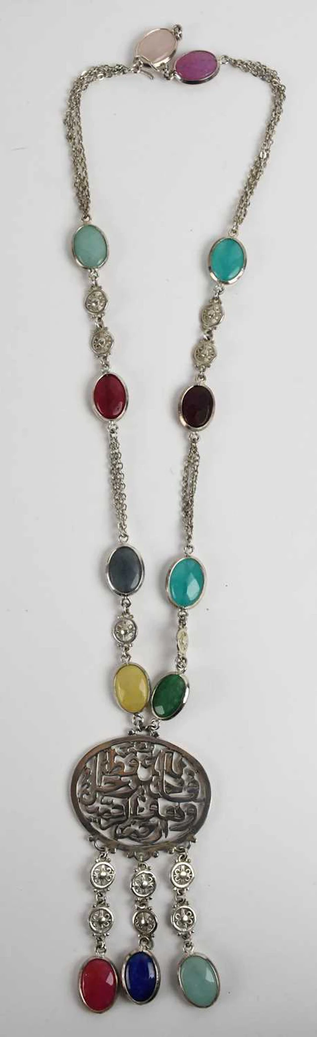 A modern Indian 925 silver semi-precious stone set necklace