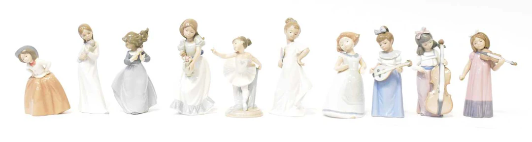 NAO; ten porcelain figures of young girls