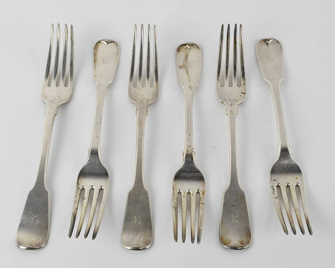 ROBERT GRAY & SON; a set of six William IV hallmarked silver table forks