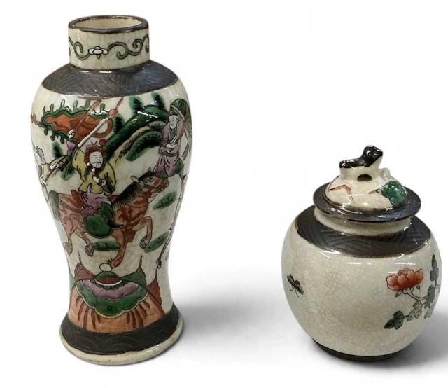 An early 20th century Chinese crackle glazed baluster...