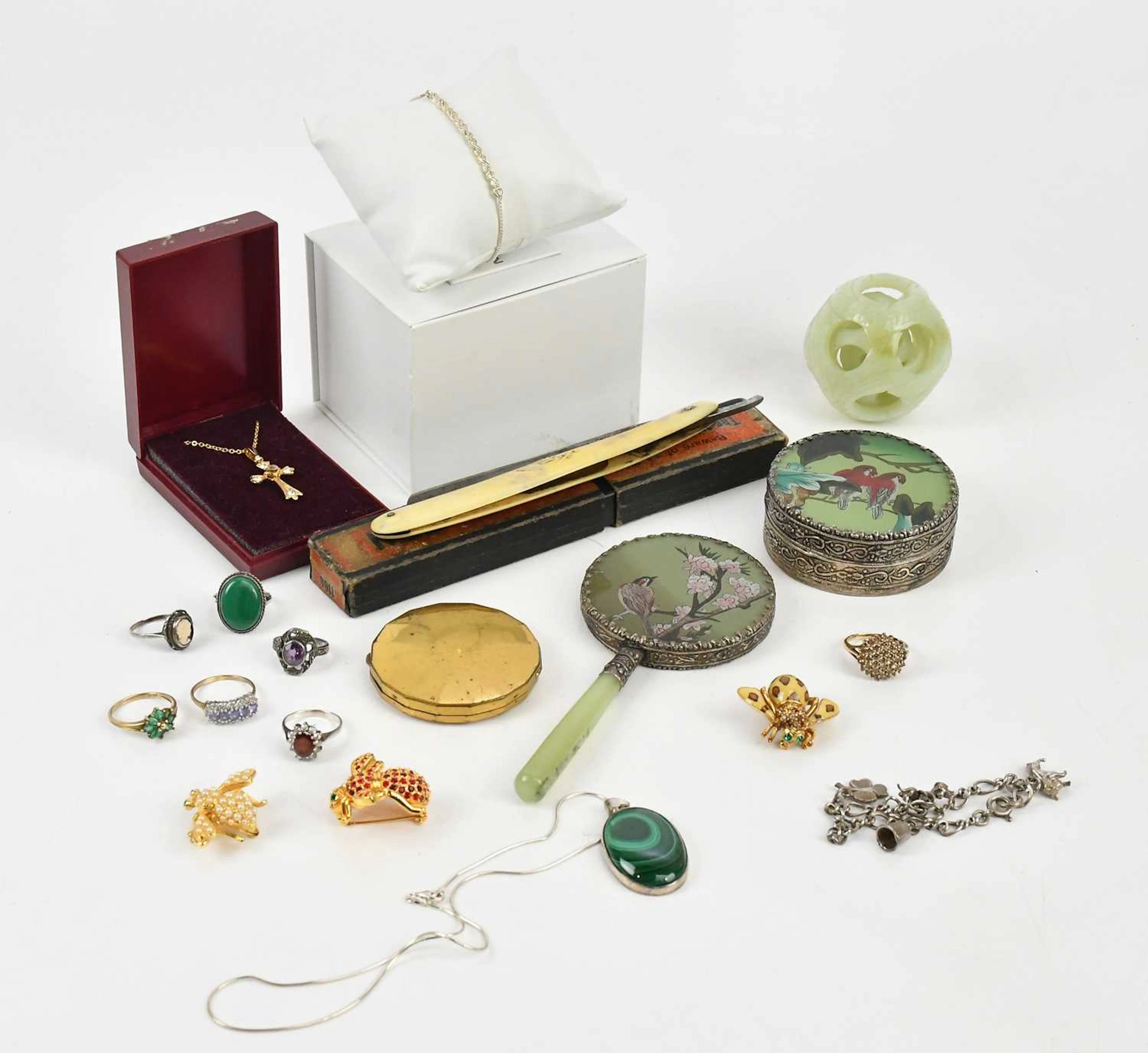 A collection of costume jewellery including rings