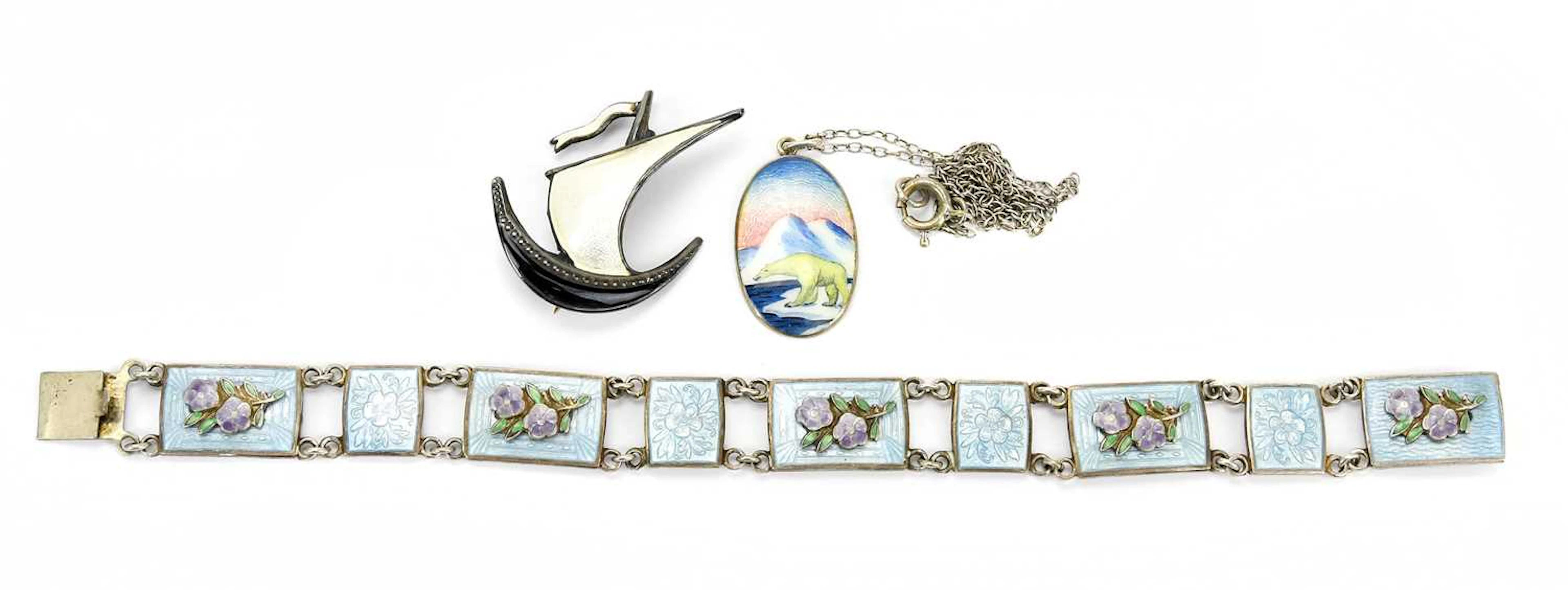 A Continental white metal and enamel bracelet