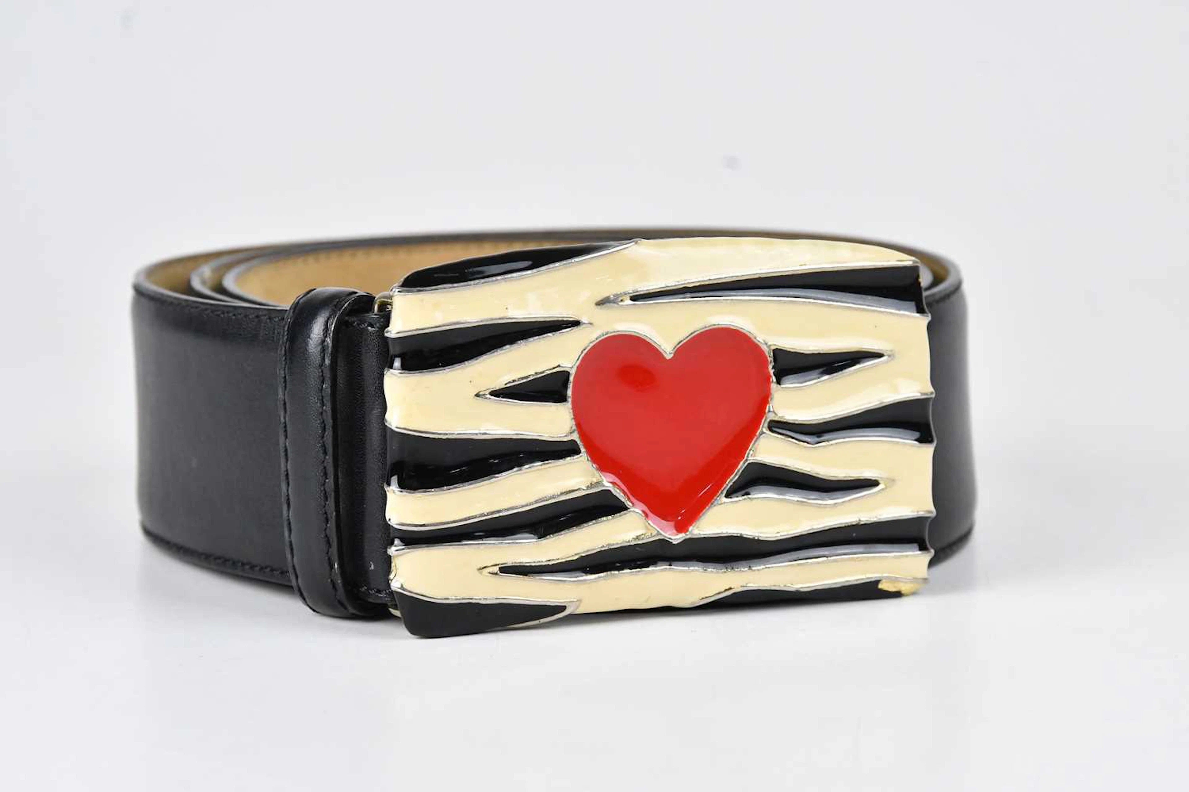 MOSCHINO; a black calfskin leather thick belt